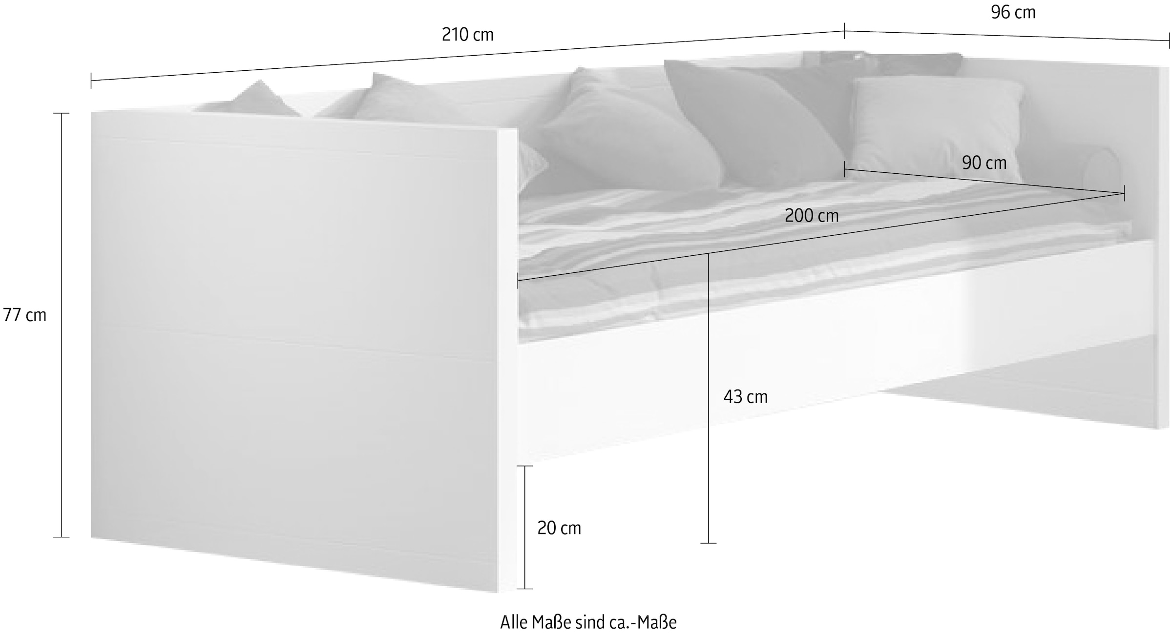Vipack Einzelbett, (Made in Europe), mit gradliniger Optik und Liegefläche 90x200 cm, Weiß lackiert
