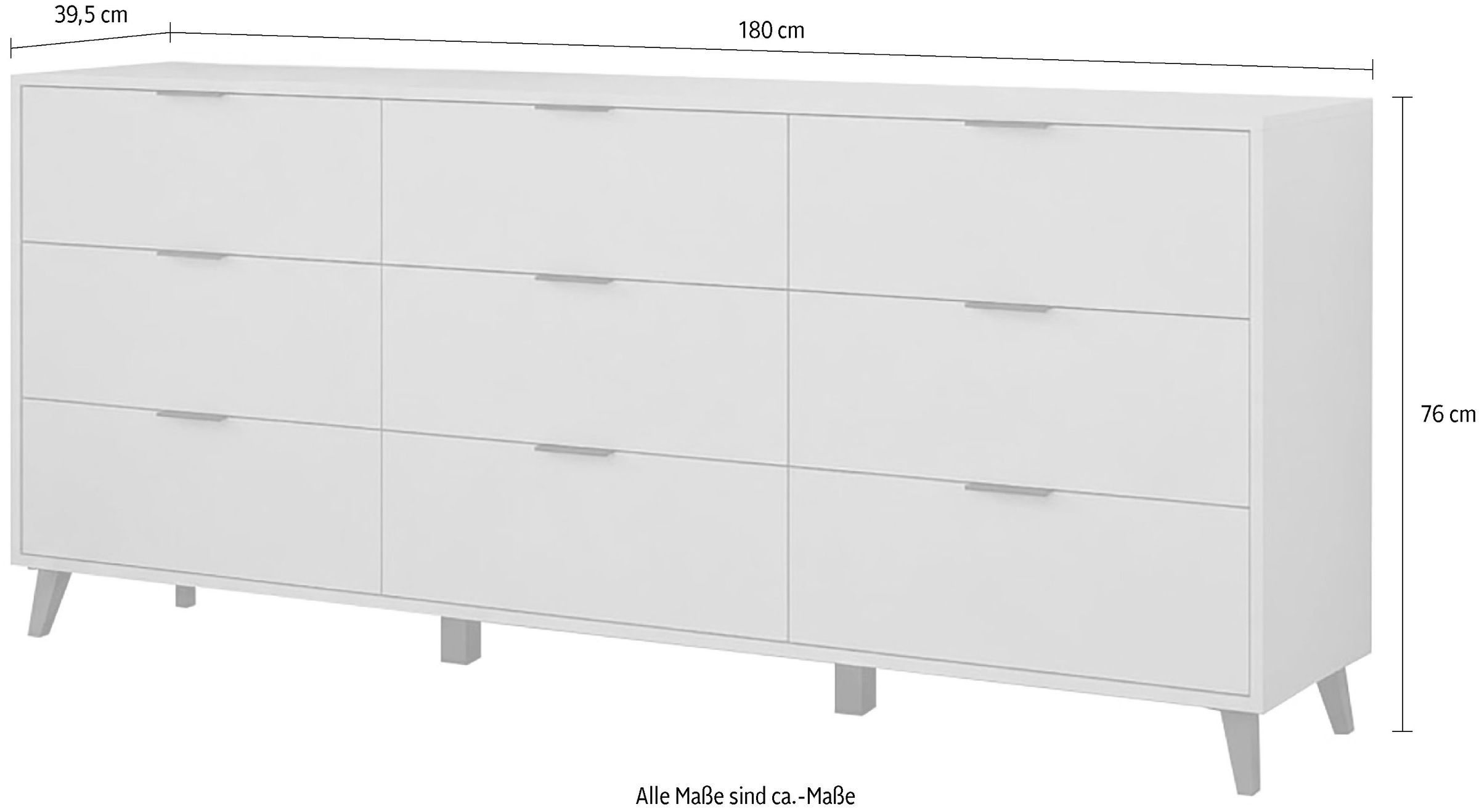 OTTO home Sideboard »Oslo, B/H/T: 180/76/39,5 cm« 9 Schubladen, schwarze Metallgriffe, viel Stauraum