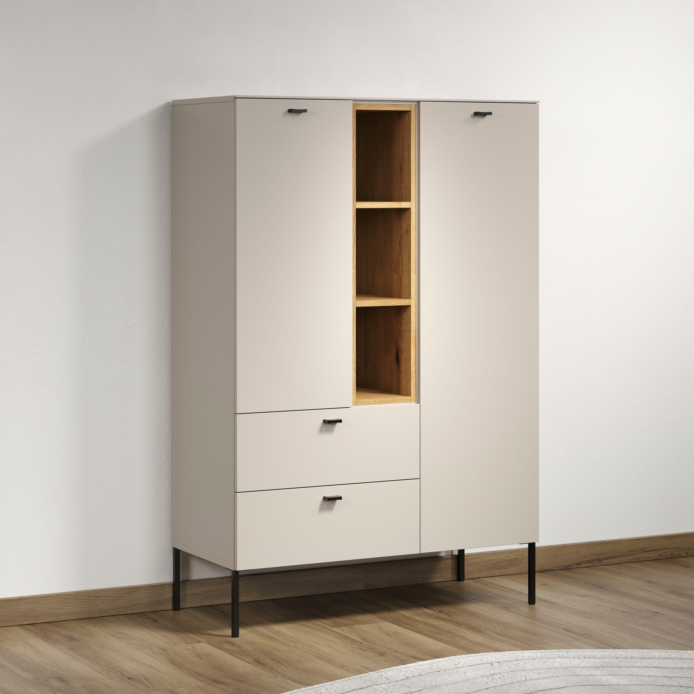 Places of Style Highboard »San Pedro«, (1 St.), Sideboard mit Griffen und Füßen aus Metall - (B/T/H) 93/42/140 cm
