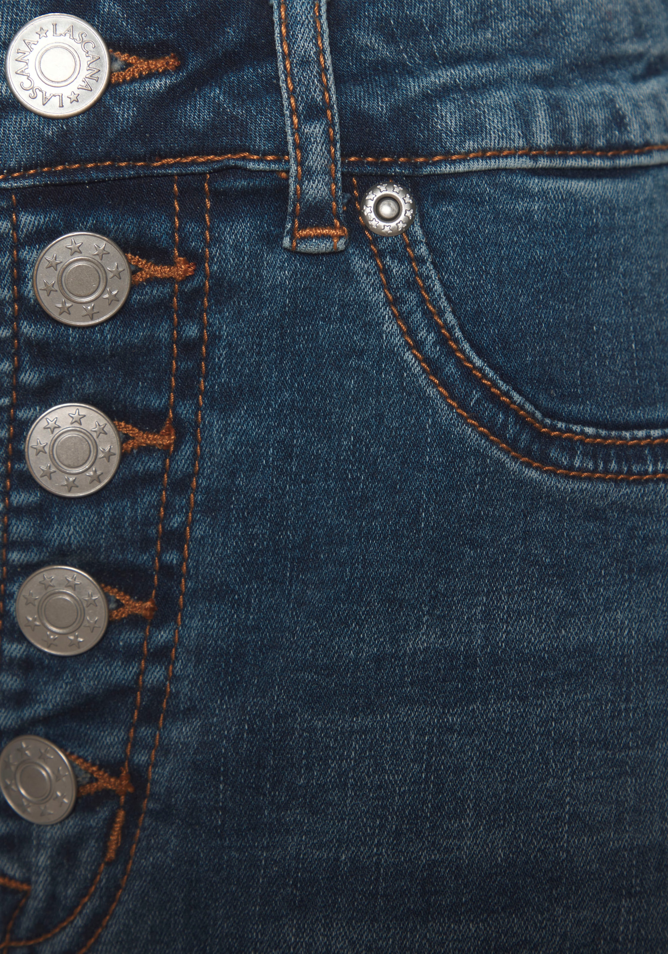LASCANA High-waist-Jeans mit sichtbarer Knopfleiste und Stretch-Anteil, Skinny, High Waist