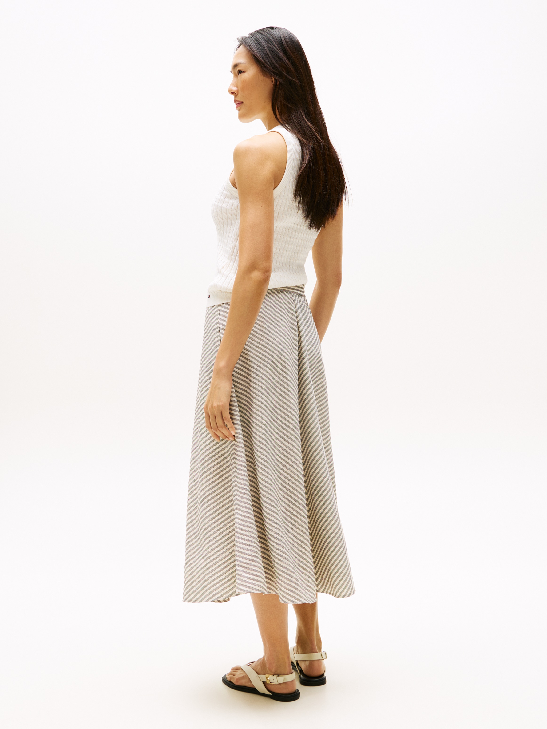 Tommy Hilfiger A-Linien-Rock »CRINKLE VISCOSE MIX MIDI SKIRT«, mit Streifenmuster, mit Tunnelzug am Bund