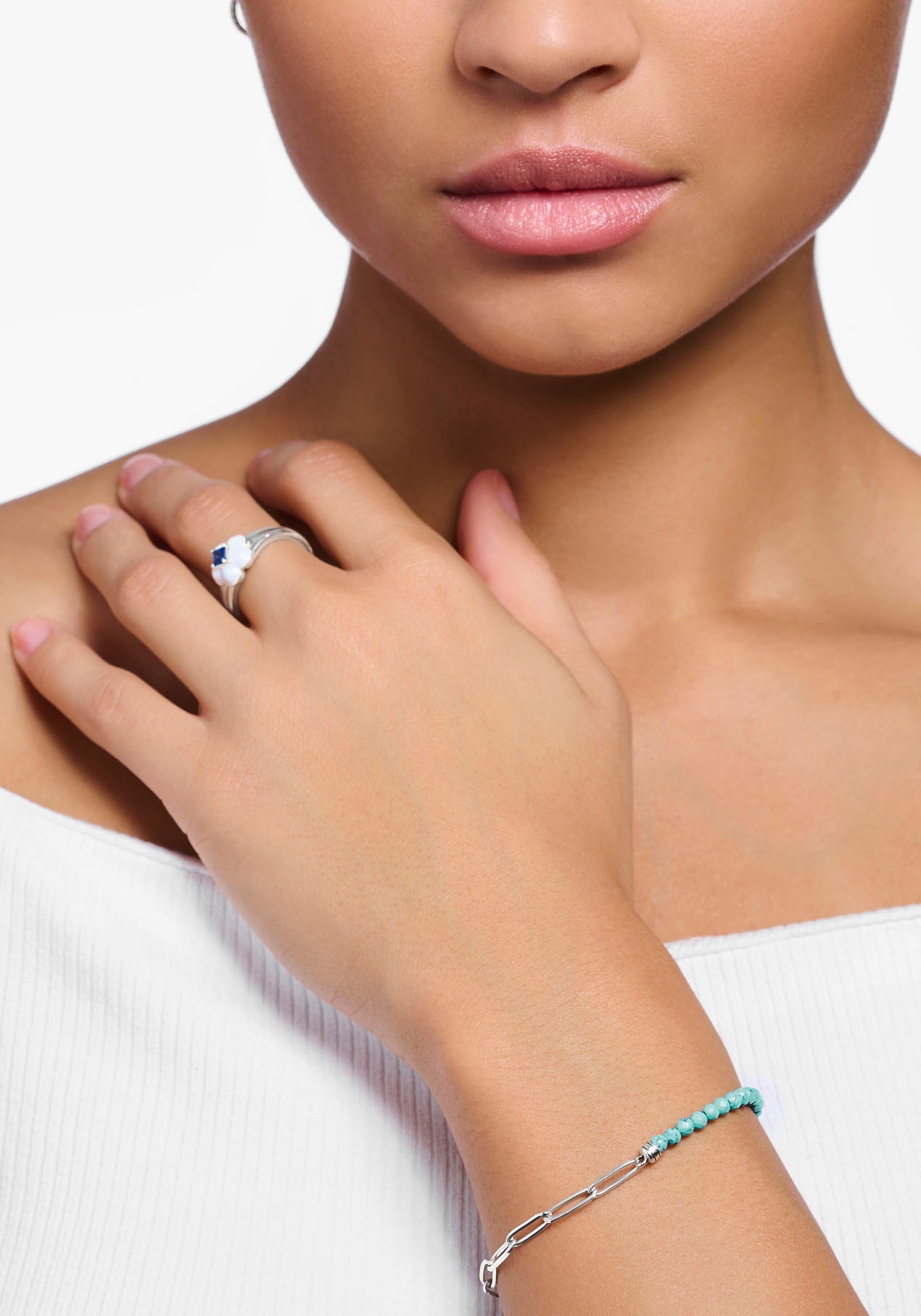 THOMAS SABO Armband »blaue Perlen, A2099-404-17-L17«, mit Türkis-Imitat