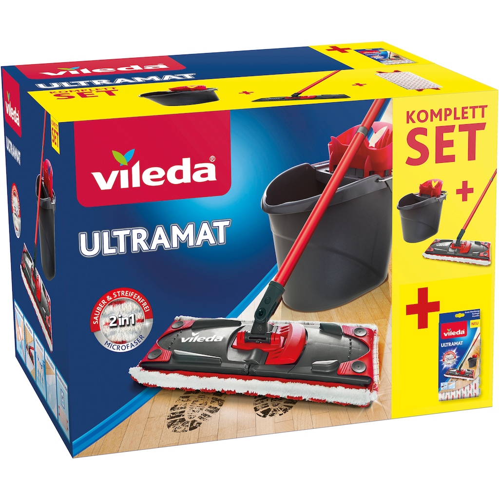 Vileda Bodenwischer-Set »Ultramax 2in1«, (Set, 3 St.), (3-teiliger Stiel, Mikrofaser-Bezug, Ultramax Eimer)