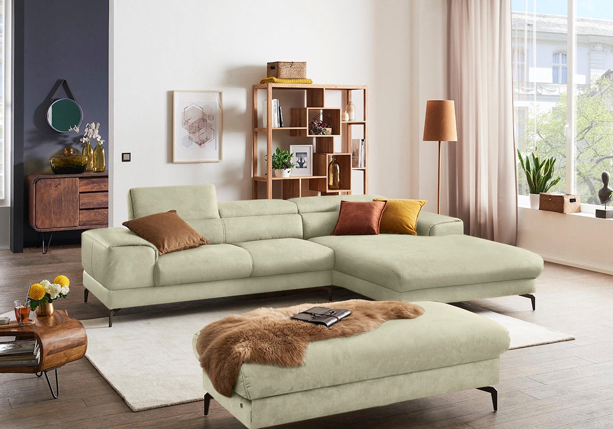 W.SCHILLIG Ecksofa »piedroo, Designsofa mit tollem Sitzkomfort, elegant und bequem, L-Form«, Kopfteilverstellung, wahlweise mit Sitztiefenverstellung, Breite 303cm