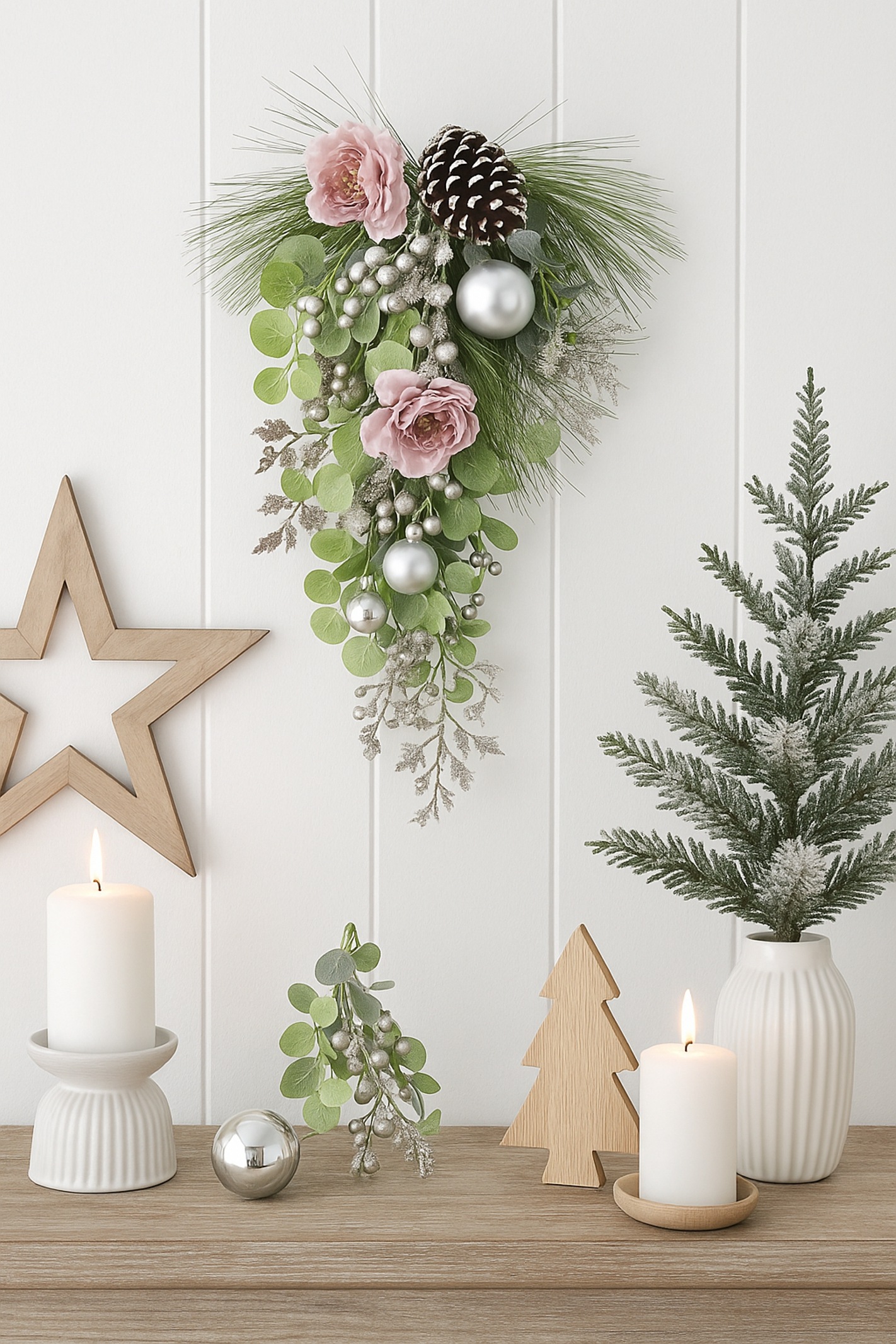 I.GE.A. Kunstblume »Wandhänger Päonie/Beeren« Wanddeko Tanne, Eukalyptus, Z günstig online kaufen