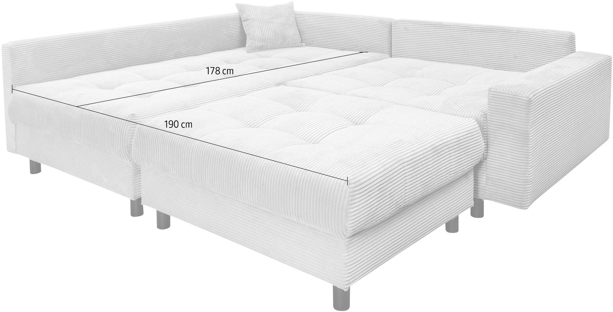 Home affaire Ecksofa »Toni L-Form«, (Cord-Bezug), Ottomane beidseitig montierbar, Federkern-Polsterung