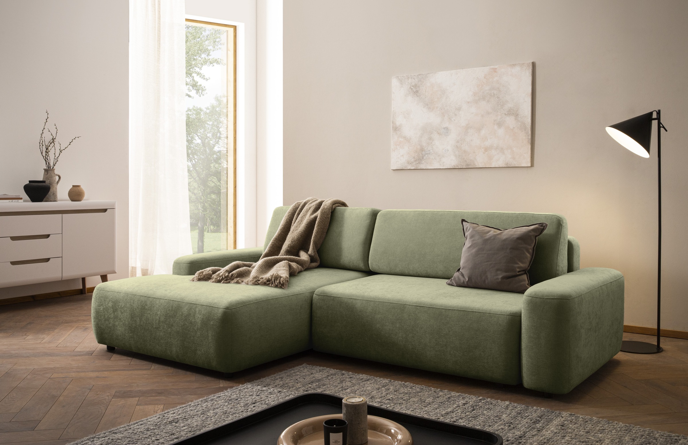 INOSIGN Ecksofa »TORGE (264cm), Schlafsofa in Cord, Samtvelours o Struktur günstig online kaufen