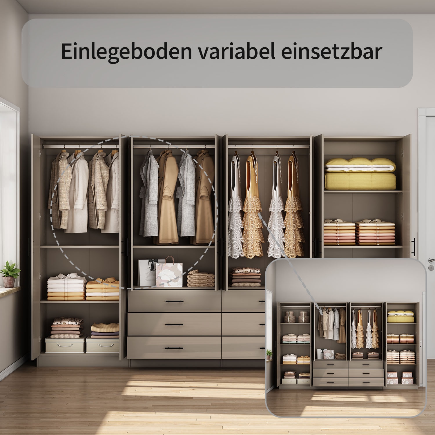 OTTO home Kleiderschrank »Trento Schlafzimmerschrank Garderobe hochglanz« Schrank mit 8 Türen und 6 Schubladen, hochglänzende Fronten