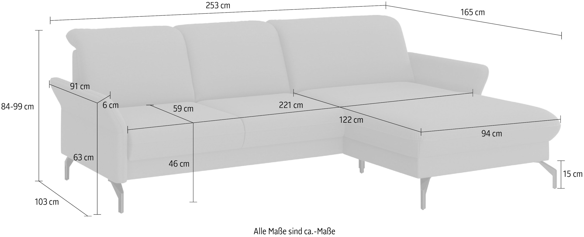 sit&more Ecksofa »Fashion L-Form«, wahlweise mit Kopfteilverstellung und Vorziehsitz, motorisch