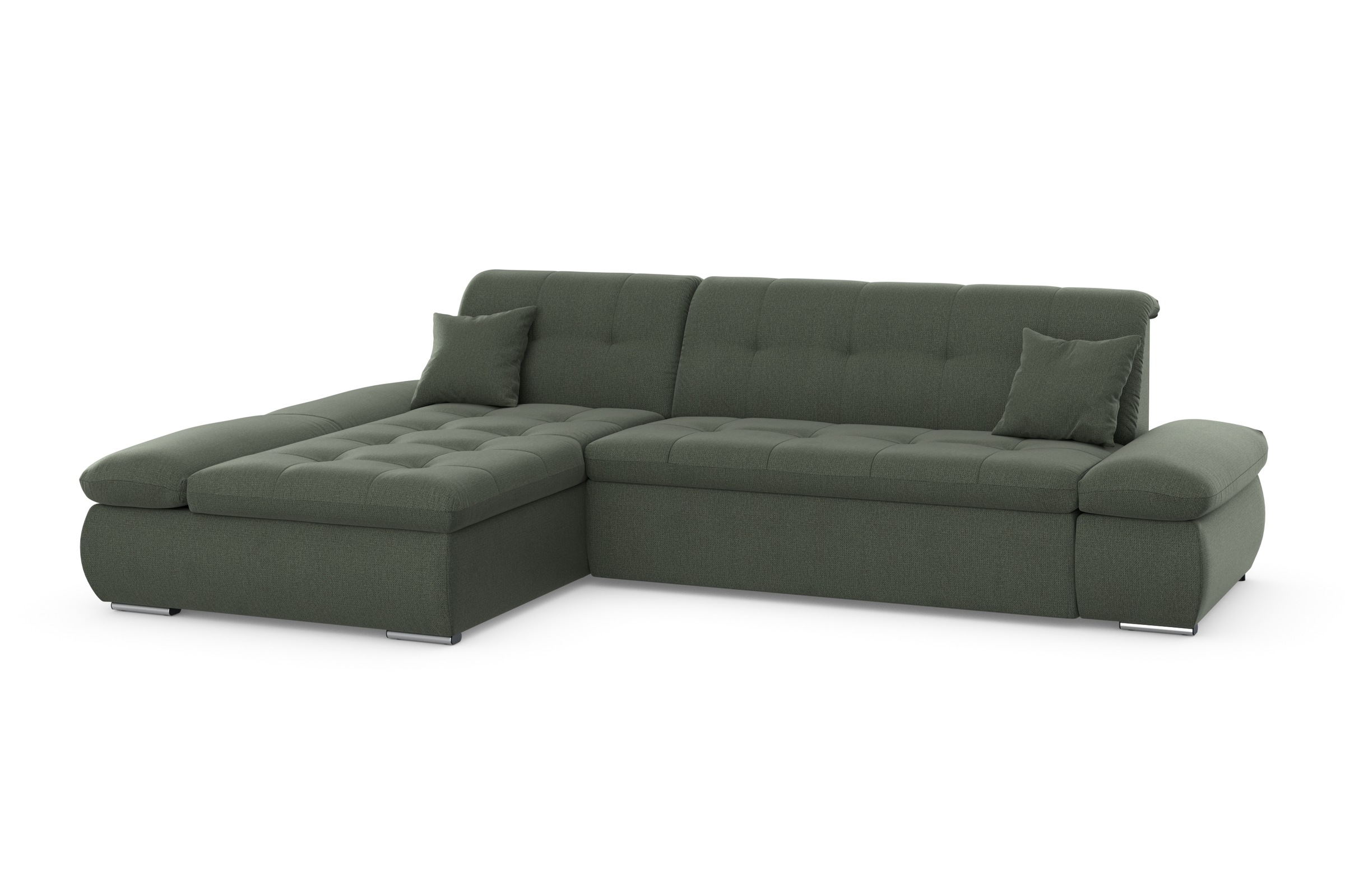 DOMO collection Ecksofa »Moric, L-Form, XXL-Sofa - Breite 300cm«, wahlweise mit Bettfunktion und Armteilverstellung, dunkelgrün