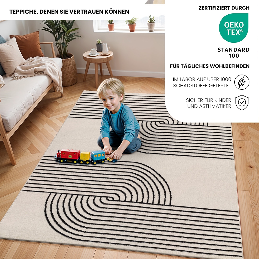 Livabliss Teppich »DEHLI« rechteckig 11 mm Höhe Skandinavischer Teppich, Moderner Kurzflor Boho-Wohnzimmerteppich