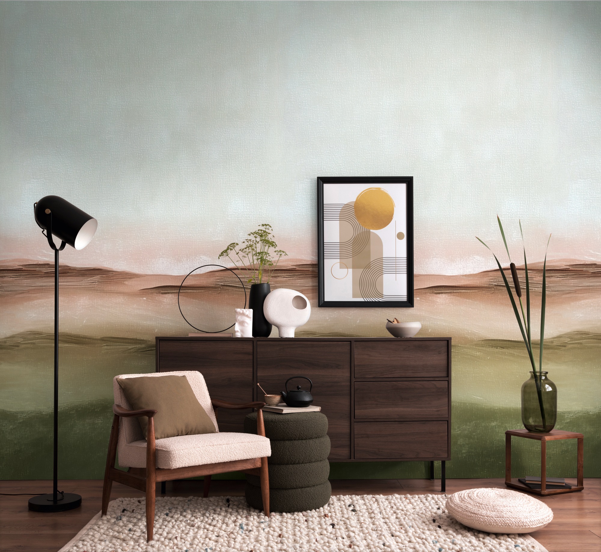 living walls Vliestapete »Vibes & Styles Alvaris – Horizon Layers Fototapete« Meer leicht strukturiert Aquarelllandschaft mit harmonischem Verlauf und ruhiger Tiefenwirkung