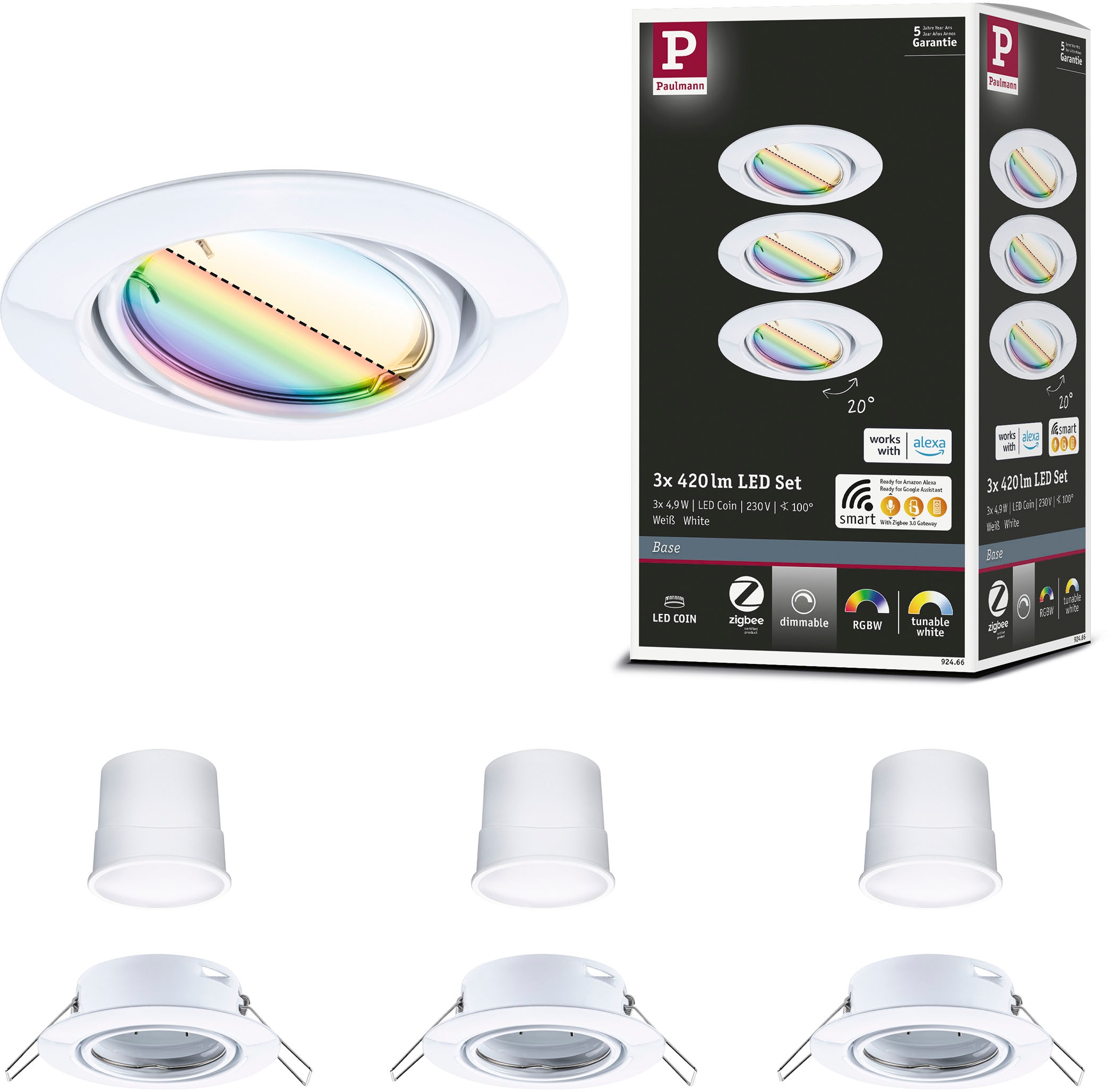 Paulmann LED Einbauleuchte »Base 3x420lm 230V«, 3 flammig, Zigbee Basisset