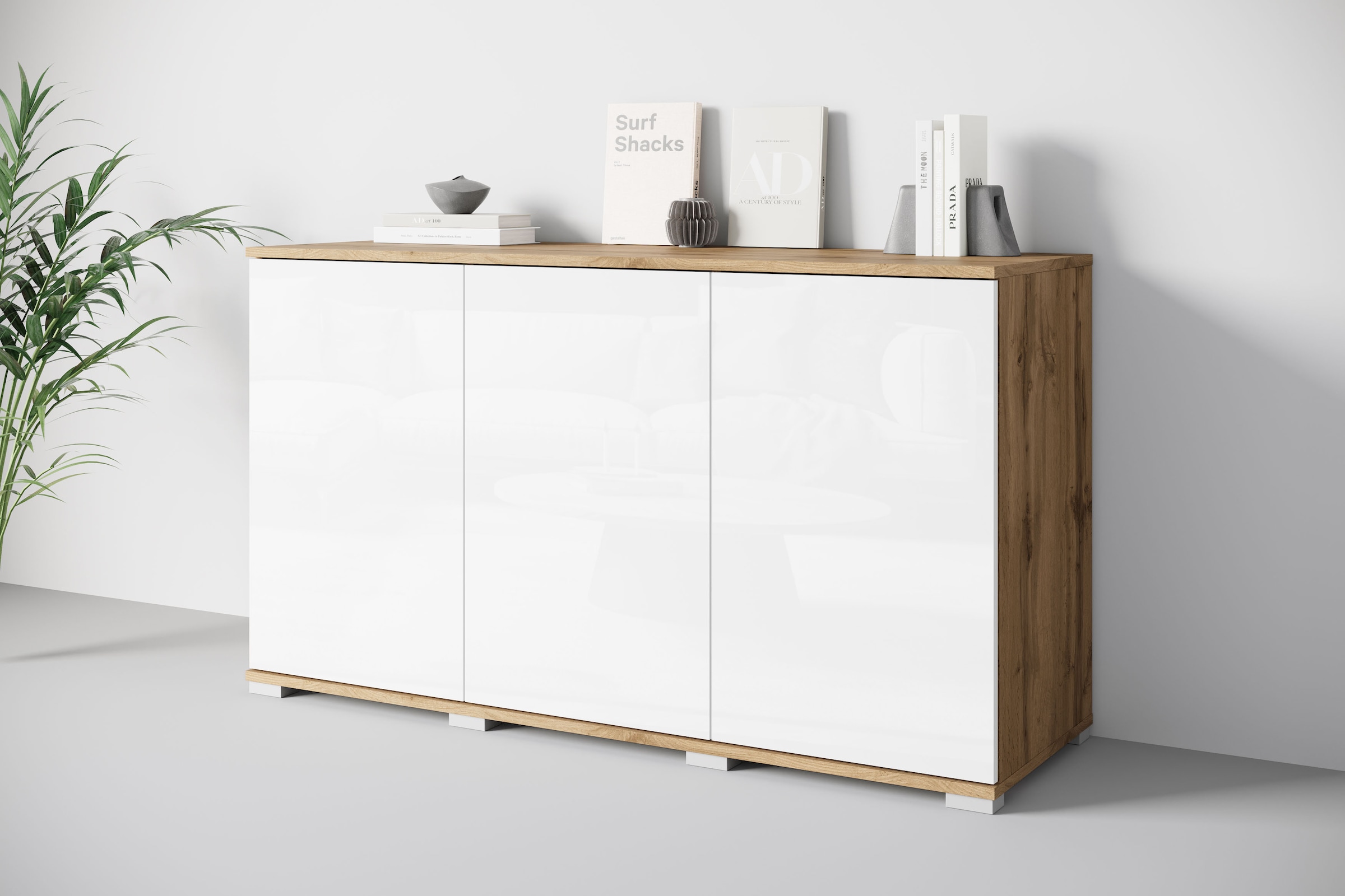 INOSIGN Sideboard »Kenia, moderne grifflose Kommode mit 3 Türen, Breite 120 cm«, (1 St.), Push-to-Open-Fronten, höhenverstellbaren Einlegeböden
