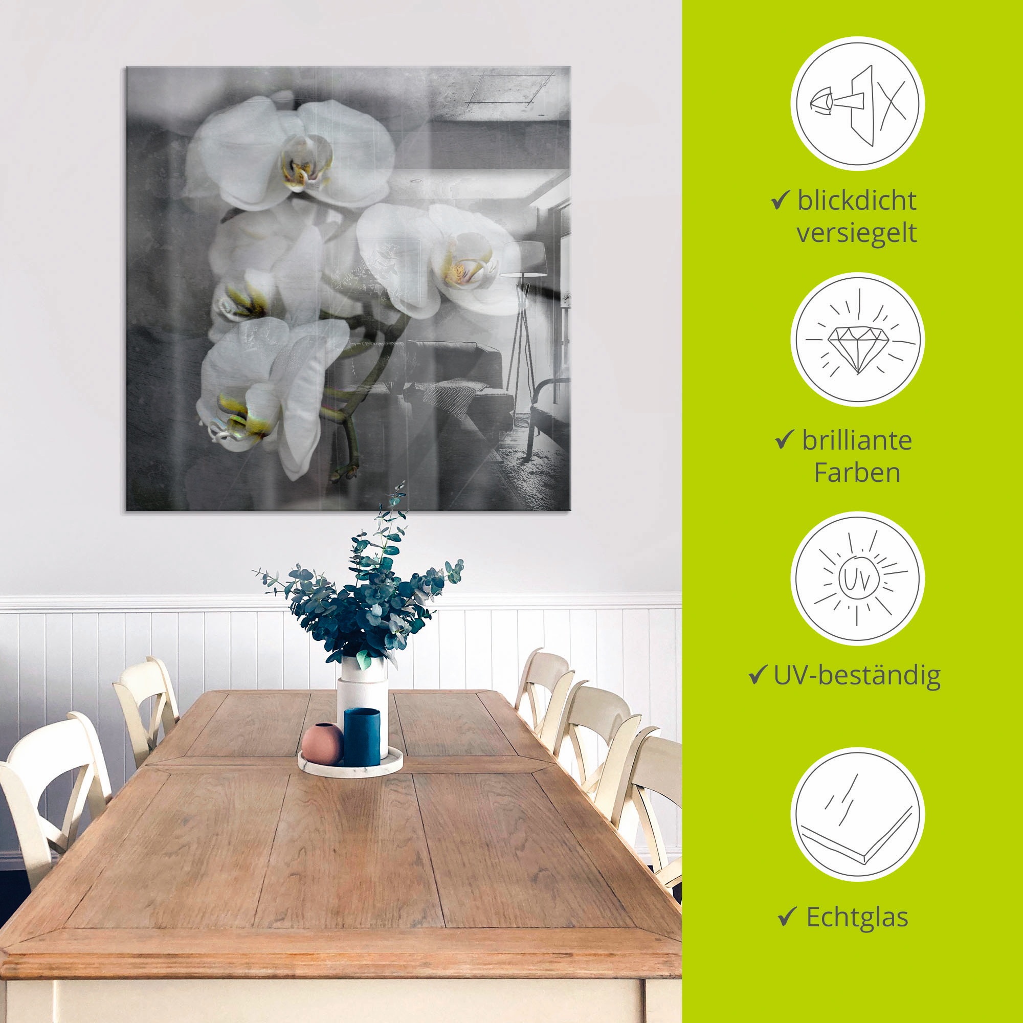 Artland Glasbild »Weisse Orchideen - white Orchid«, Blumen, (1 St.), in verschiedenen Größen