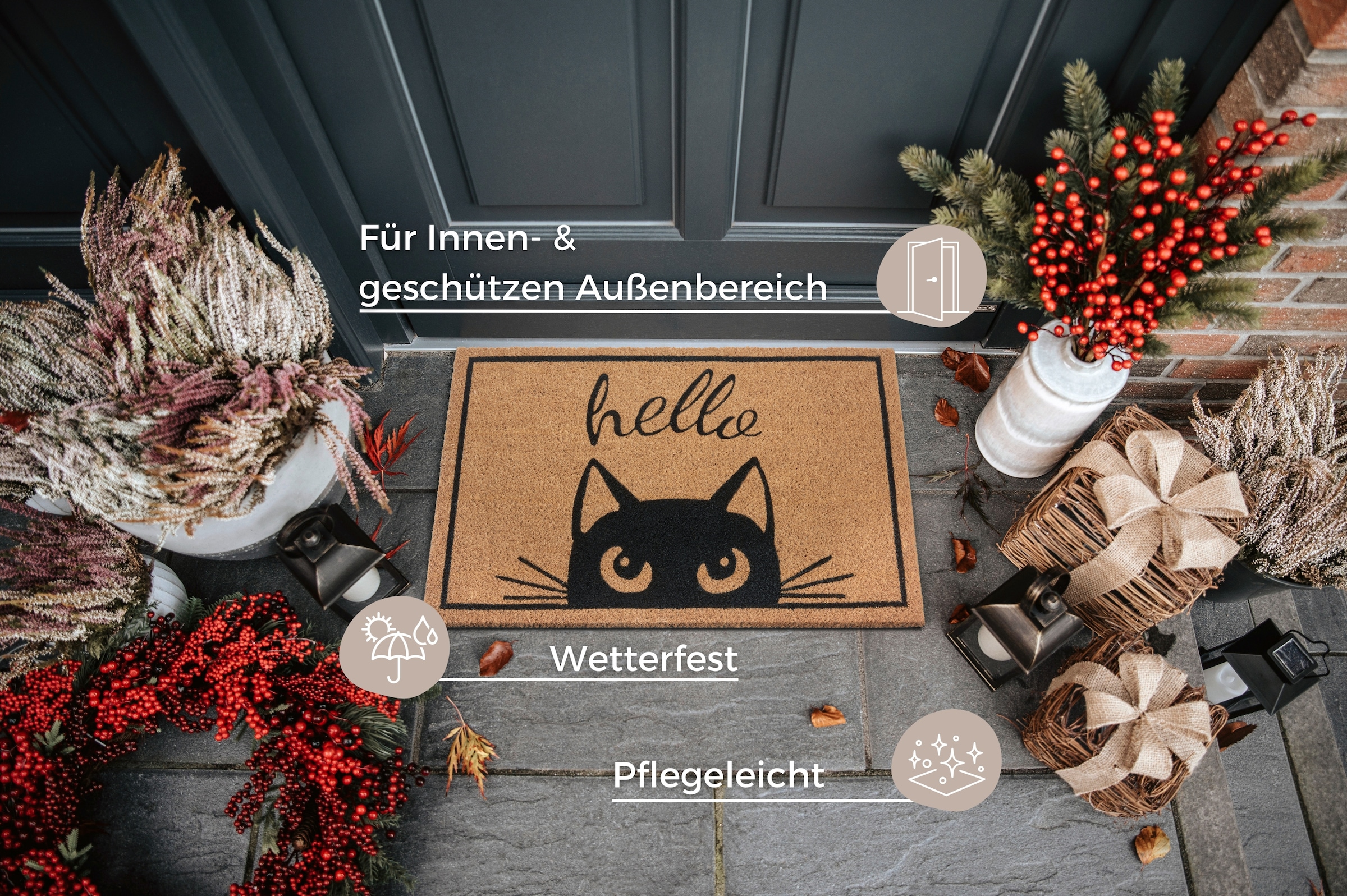 HANSE Home Fußmatte »Kokos Watching Cat, Türmatte«, rechteckig, 15 mm Höhe, Kokos, Schmutzfangmatte, Outdoor, Rutschfest, Innen, Kokosmatte, Flur