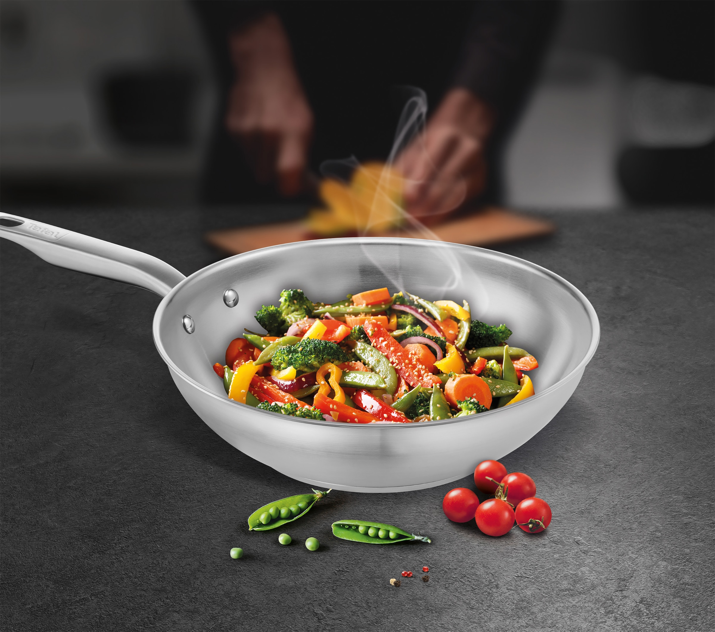 Tefal Wok »Wokpfanne Virtuoso Induktion 28 cm«, Edelstahl, (1 tlg.), hochwertiger Premium-Edelstahl, unversiegelt, für alle Herdarten