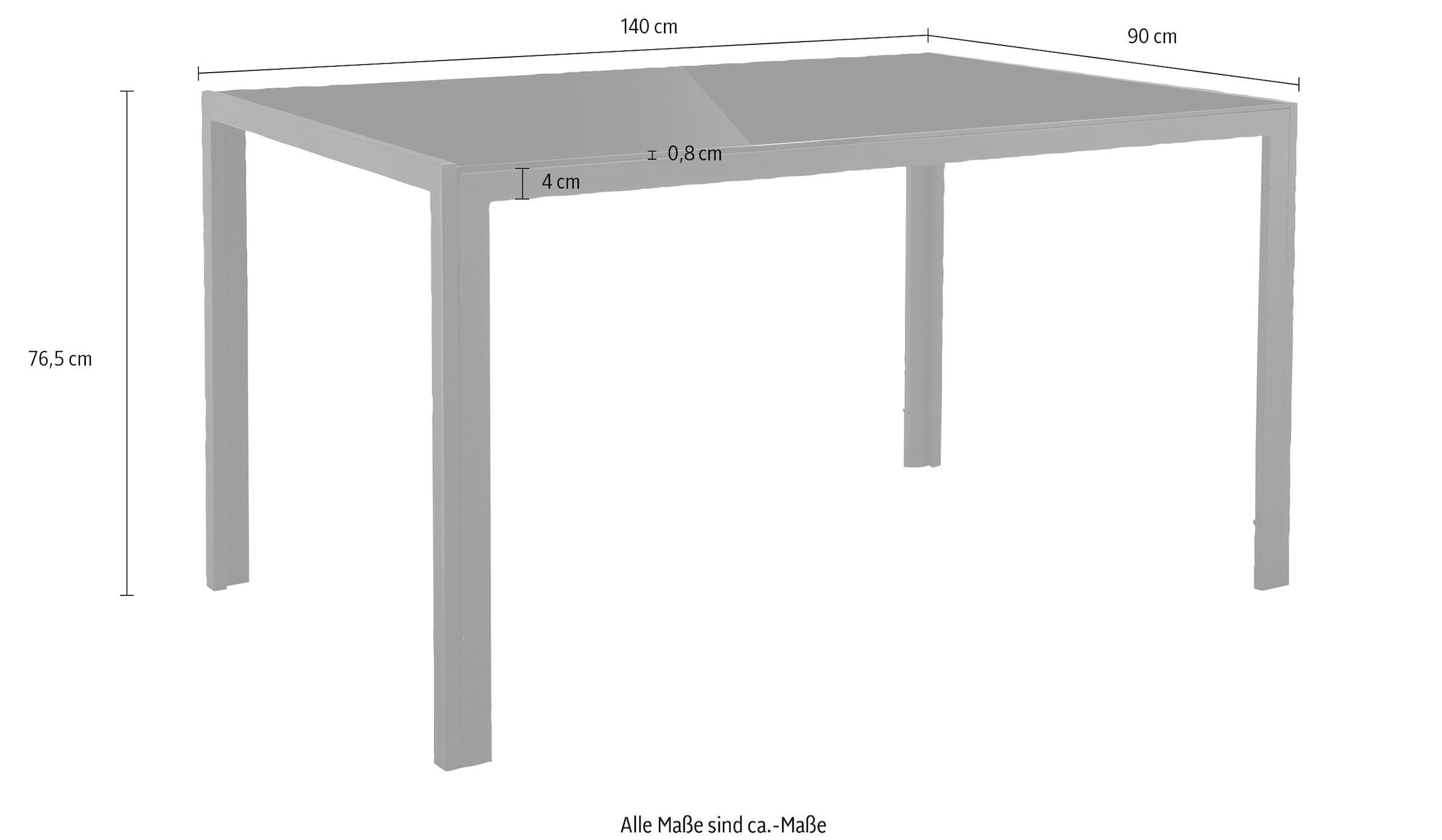 Leonique Esstisch »Presnel«, (1 St.), Tischplatte Sicherheitsglas, Gestell aus Metall schwarz, Höhe 76,5 cm