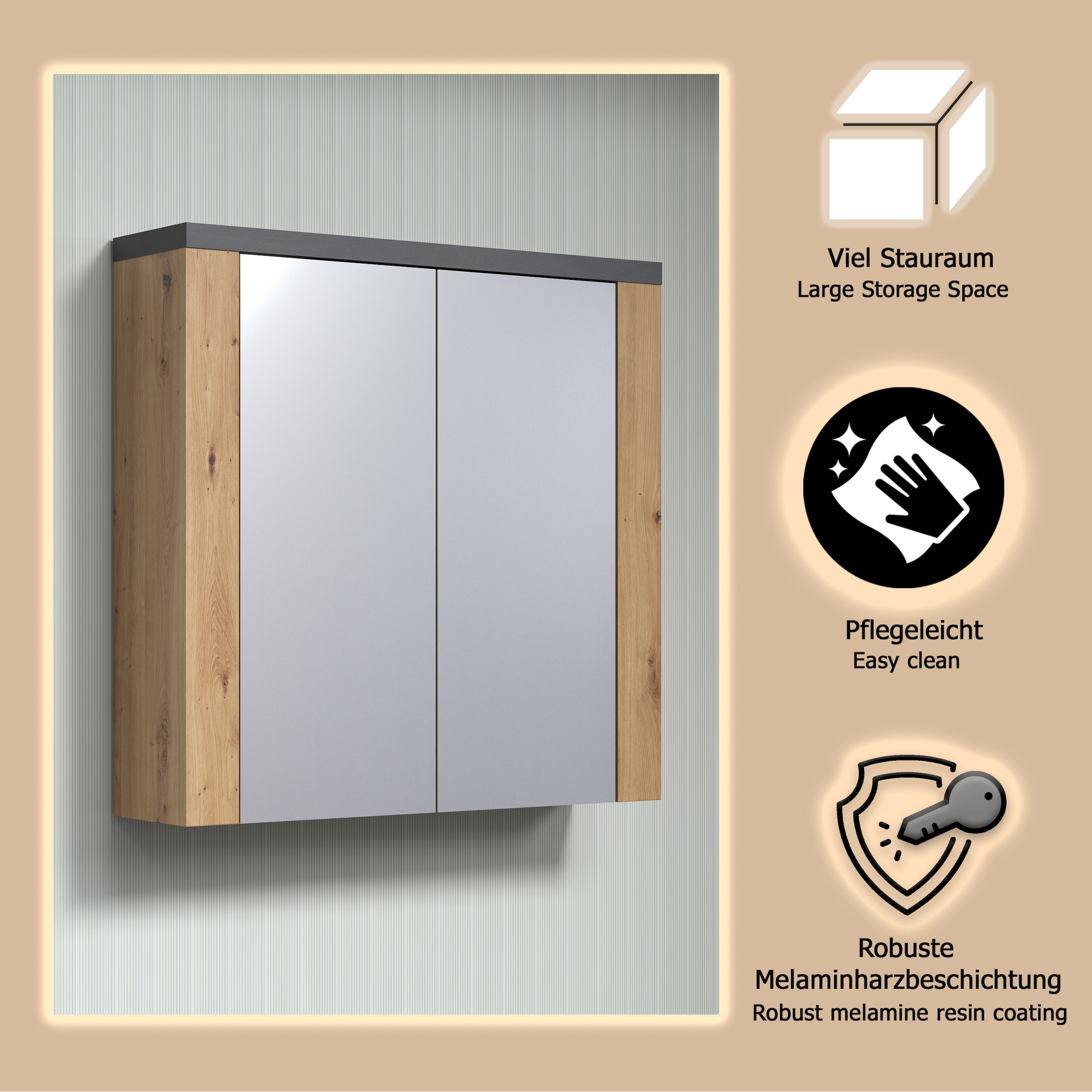 welltime Spiegelschrank »Ambres« Badspiegel in matter Echtholzoptik - Maße (B/T/H) 79/20/78 cm