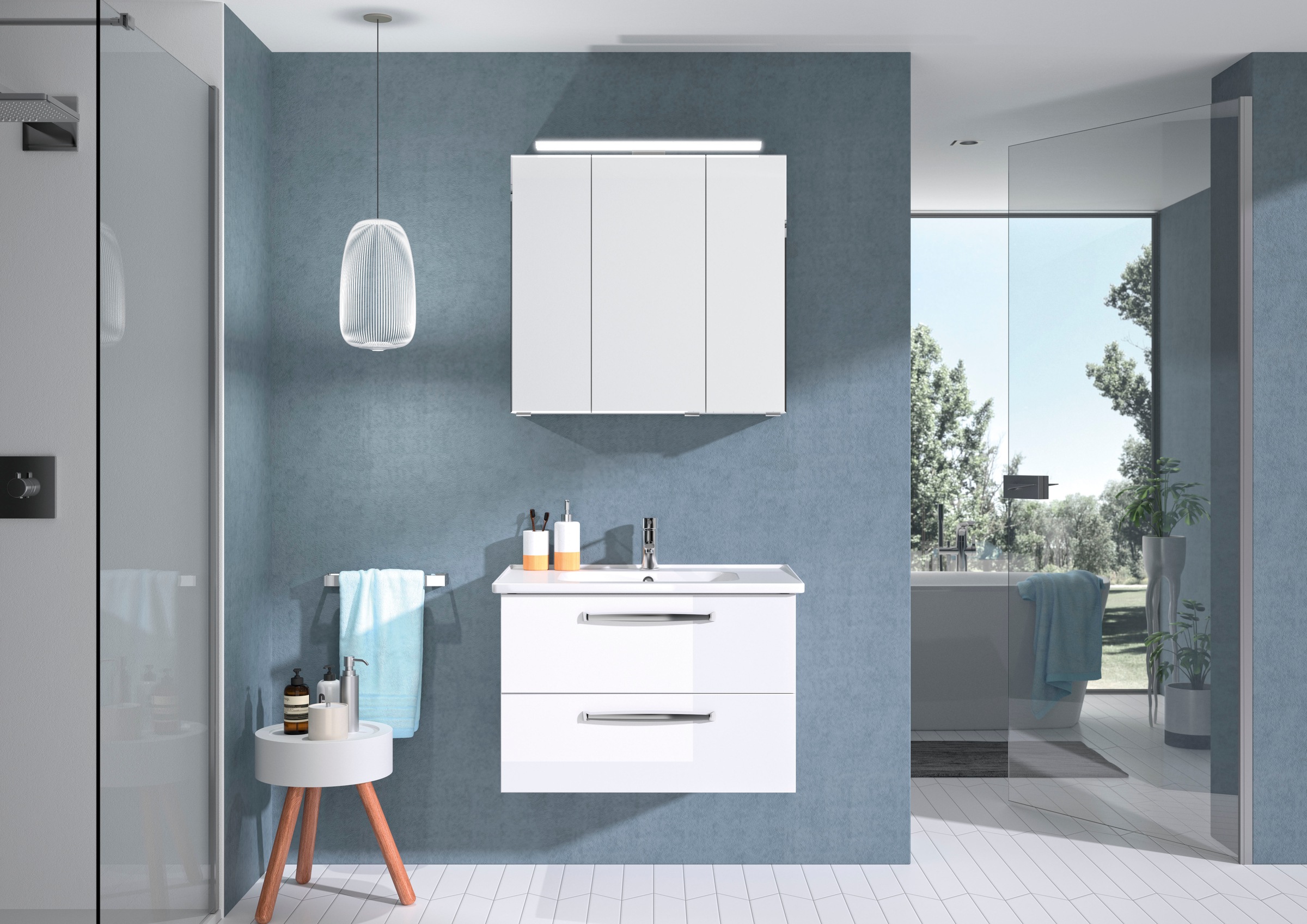 Saphir Badmöbel-Set »Trentino 2-teilig Keramik-Waschtisch, Spiegelschrank mit LED-Leuchte« 3 Stk. tlg.