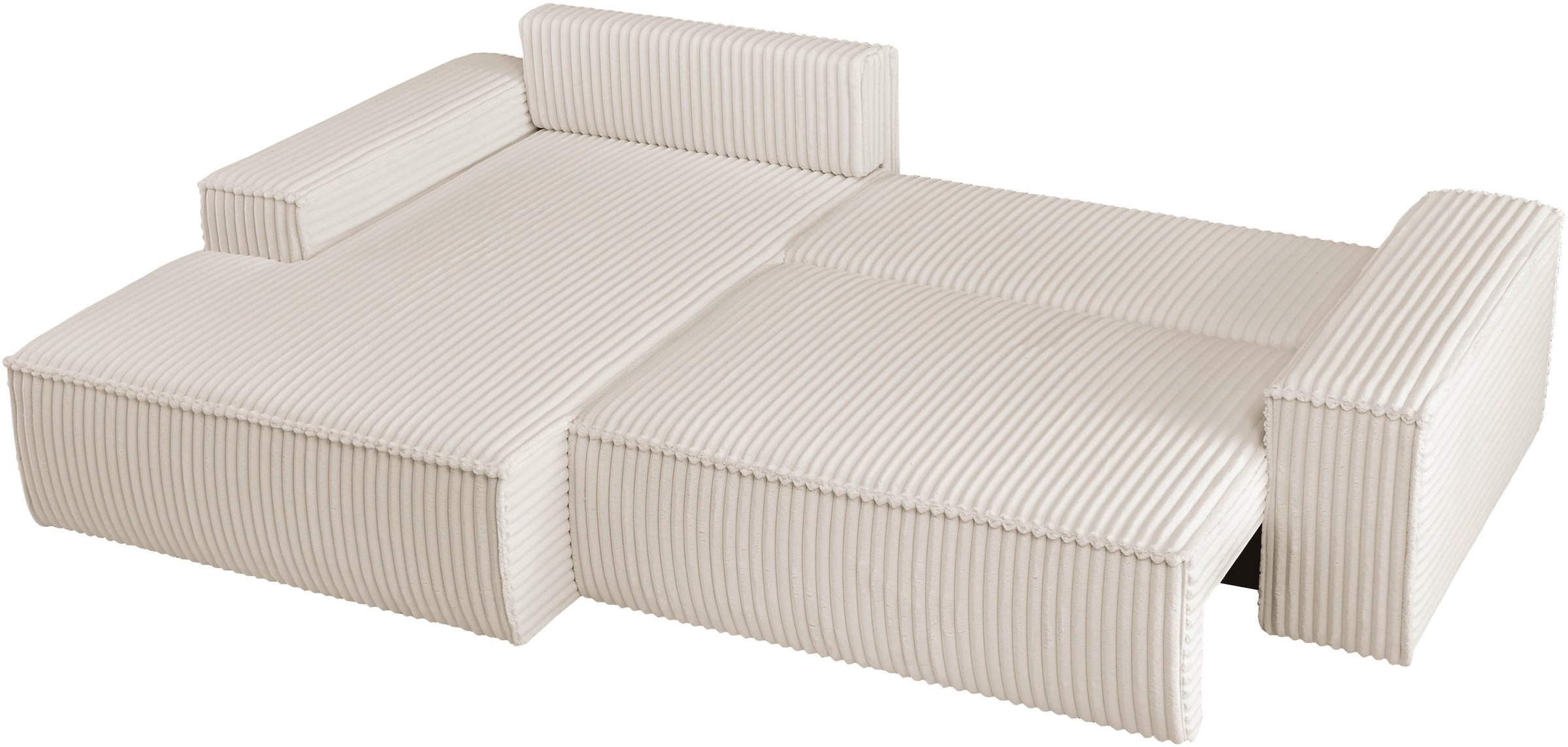 andas Ecksofa »Finnley Schlafsofa 267 cm in Bouclé, Struktur fein u. Cord, L-Form,«, Schlaffunktion m. Bettkasten (136/210 cm), Bouclé, Struktur und Cord