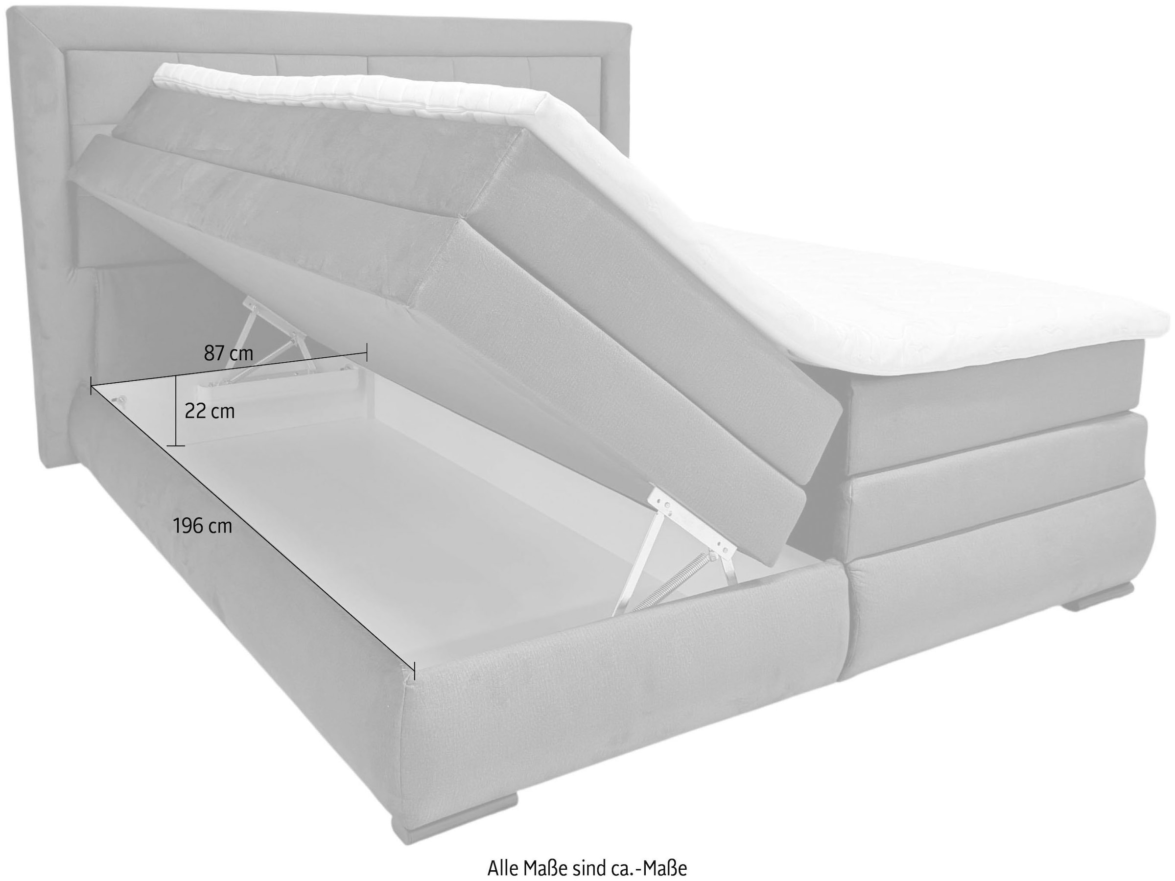 OTTO home Boxspringbett »MIVVA inkl. Bettkasten & Topper, Komfortliegehöhe: 67 cm« in H3, H4 oder Hmix H3/H4, wahlweise mit oder ohne LED-Leuchten