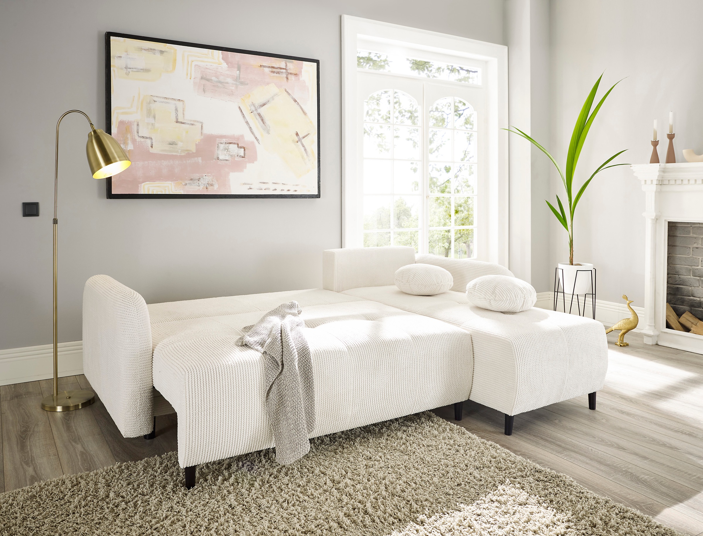 Leonique Ecksofa »BLAISE«, mit Bett-Funktion (Liegefläche 140/200 cm), Zier- und Rückenkissen