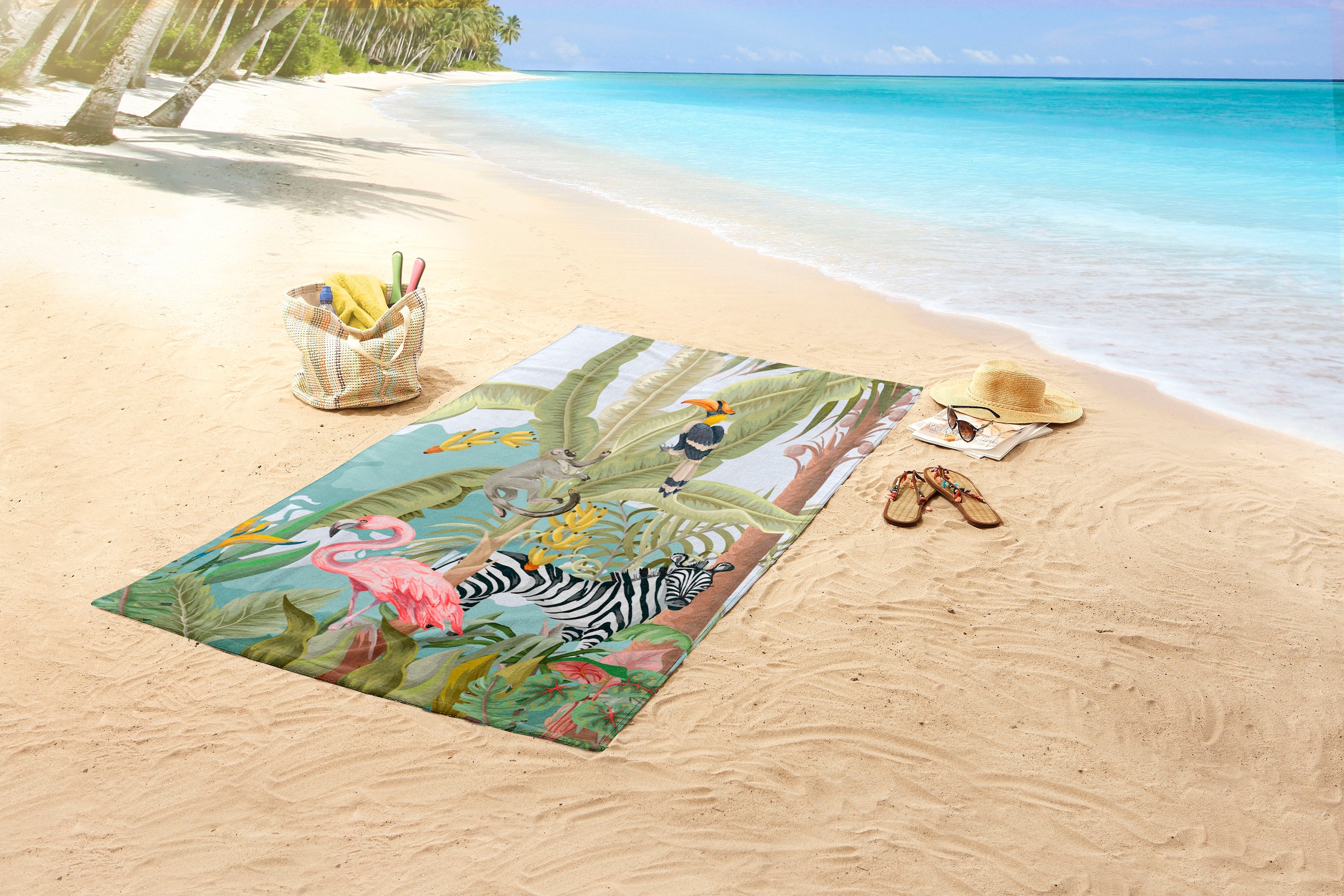 good morning Strandtuch »Jungle party«, (1 St., Strandtuch 75 x 150 cm), Mikrofaser, 75x150, Schnelltrocknend, Sommer, Strand, Kind, dschungel