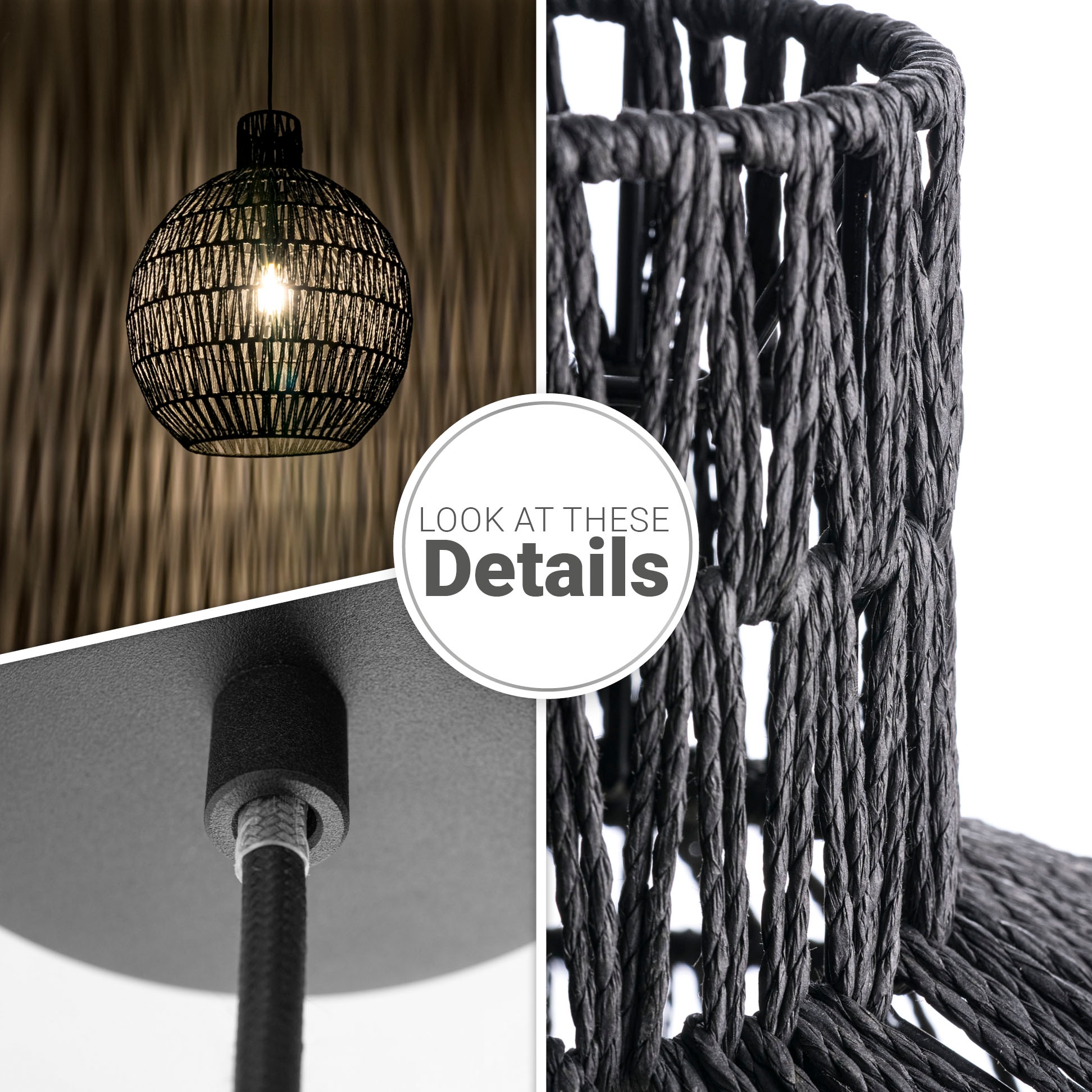 Paco Home Pendelleuchte »ULLA«, Leuchtmittel E27 | ohne Leuchtmittel, Lampe Papier Pendellampe Rustikal Korb LED Boho Rattan Optik E27