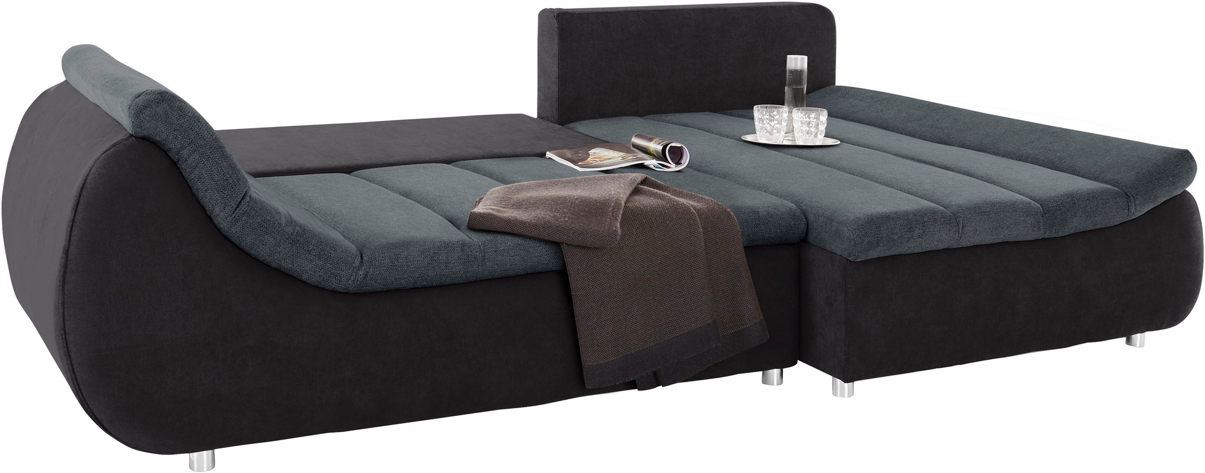 INOSIGN Ecksofa »Imola, elegant und modern, aktuelle Steppung im Sitz, bequem, L-Form«, frei im Raum stellbar, wahlweise mit Bettfunktion und Bettkasten