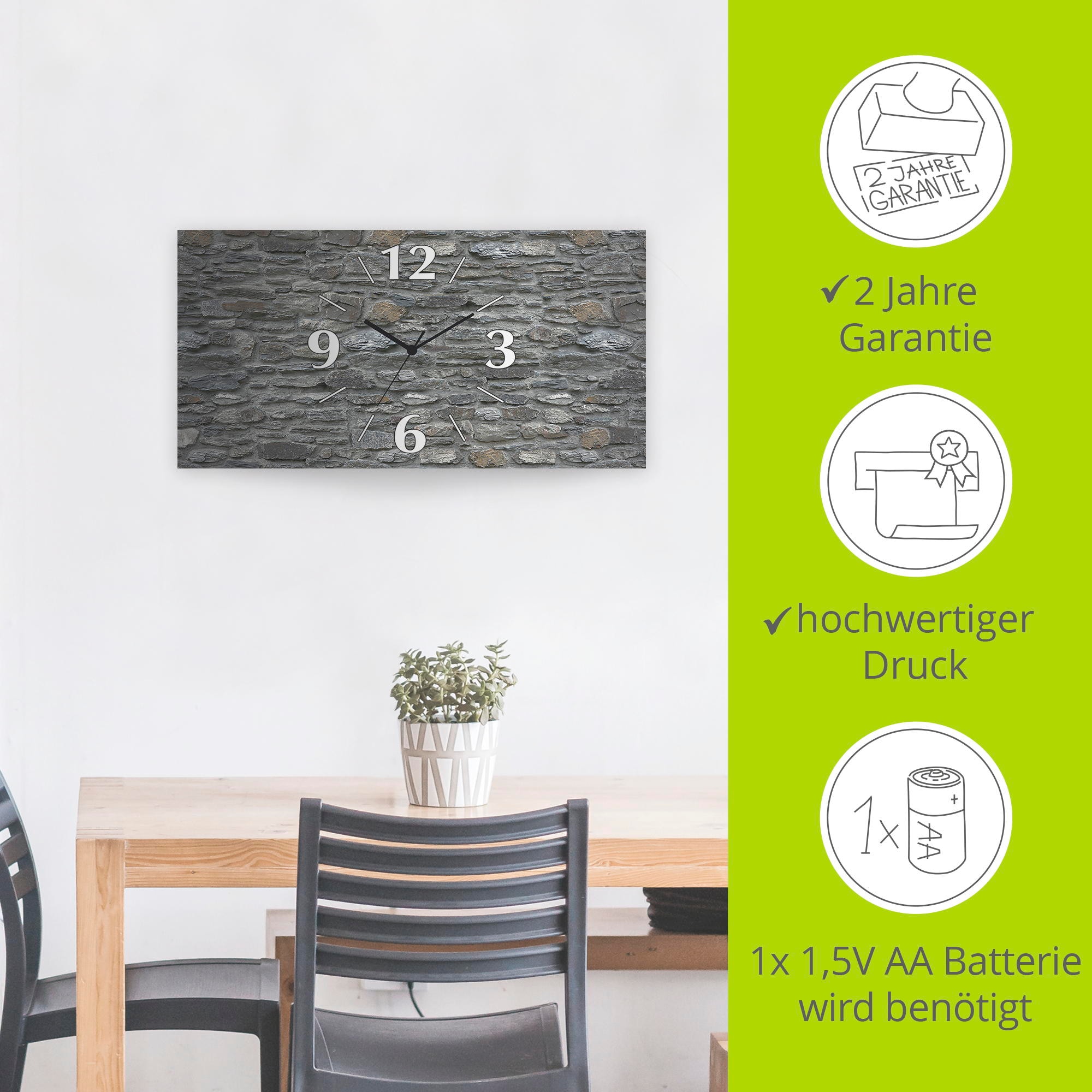 Artland Wanduhr »Schiefermauer«, 3D Optik gebogen, mit Quarz- oder Funkuhrwerk, versch. Größen