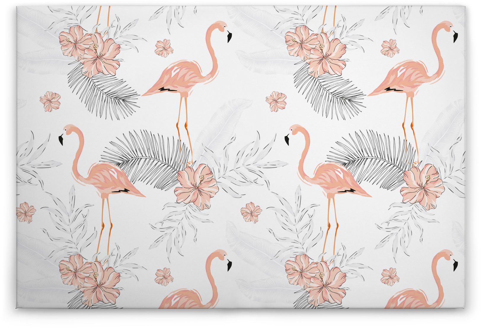 A.S. Création Leinwandbild »Tropical Vibes«, Kunst-Blumen-Kinder, (1 St.), Palmenblätter Flamingo Keilrahmen Leinwand-Bild Wohnzimmer modern Wand