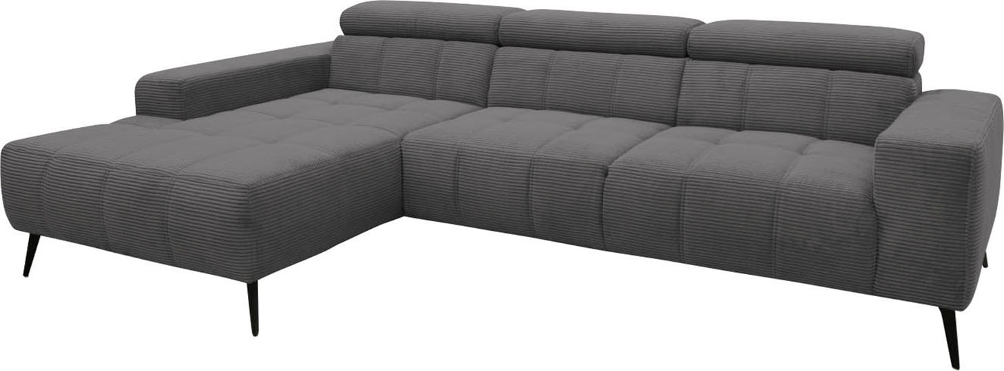 DOMO collection Ecksofa »Trento L-Form, mit Kufenfuß oder Einzelfuß«, wahlweise mit Kopfteilverstellung, Recamiere links/rechts bestellbar