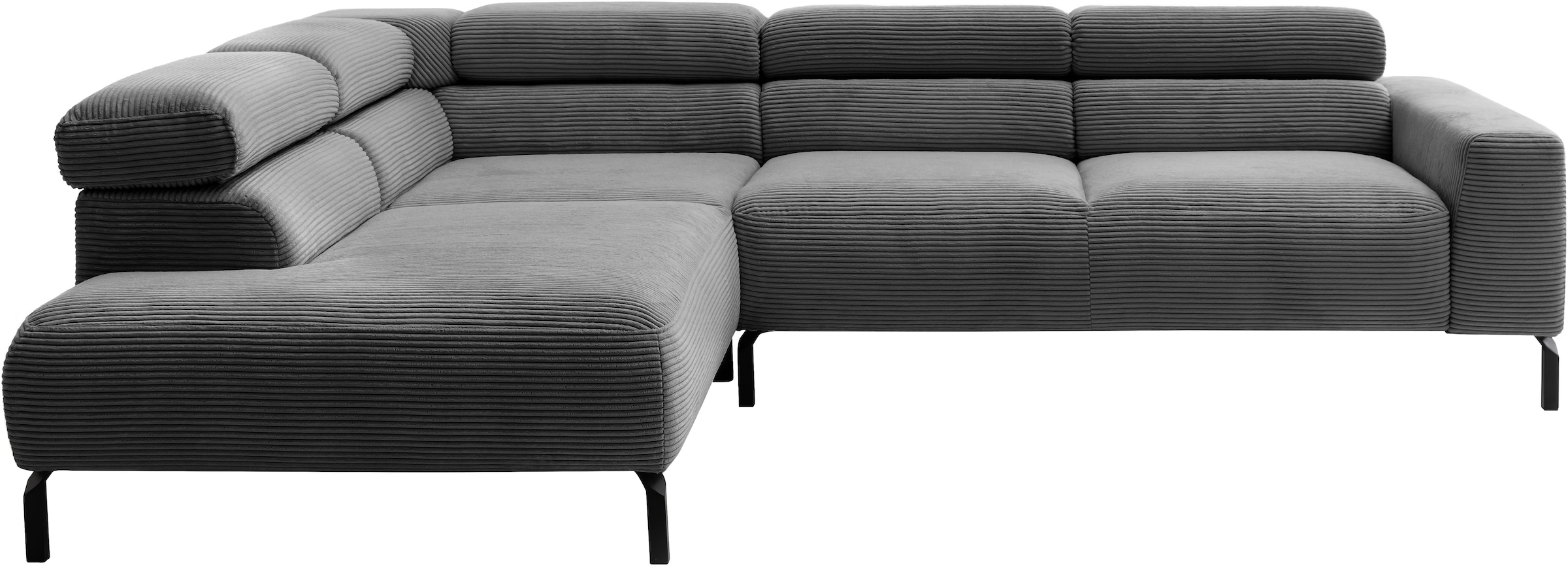 Places of Style Ecksofa »Antonelli, L-Form, inkl. Kopfteilverstellung, Breite 276 cm«, mit elektrischer Sitztiefenverstellung, in Cord, dunkelgrau