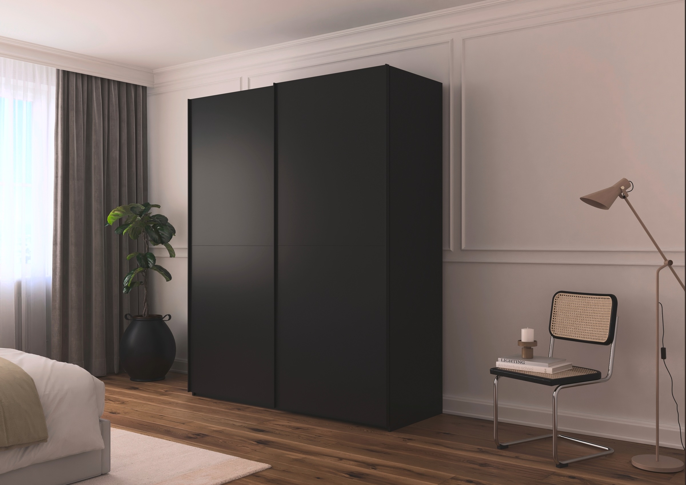 rauch Schwebetürenschrank »Kleiderschrank Schrank Garderobe Schlafzimmerschrank SCALE-DUO«, edle zweigeteilte Türen und 3 Zierleisten MADE IN GERMANY