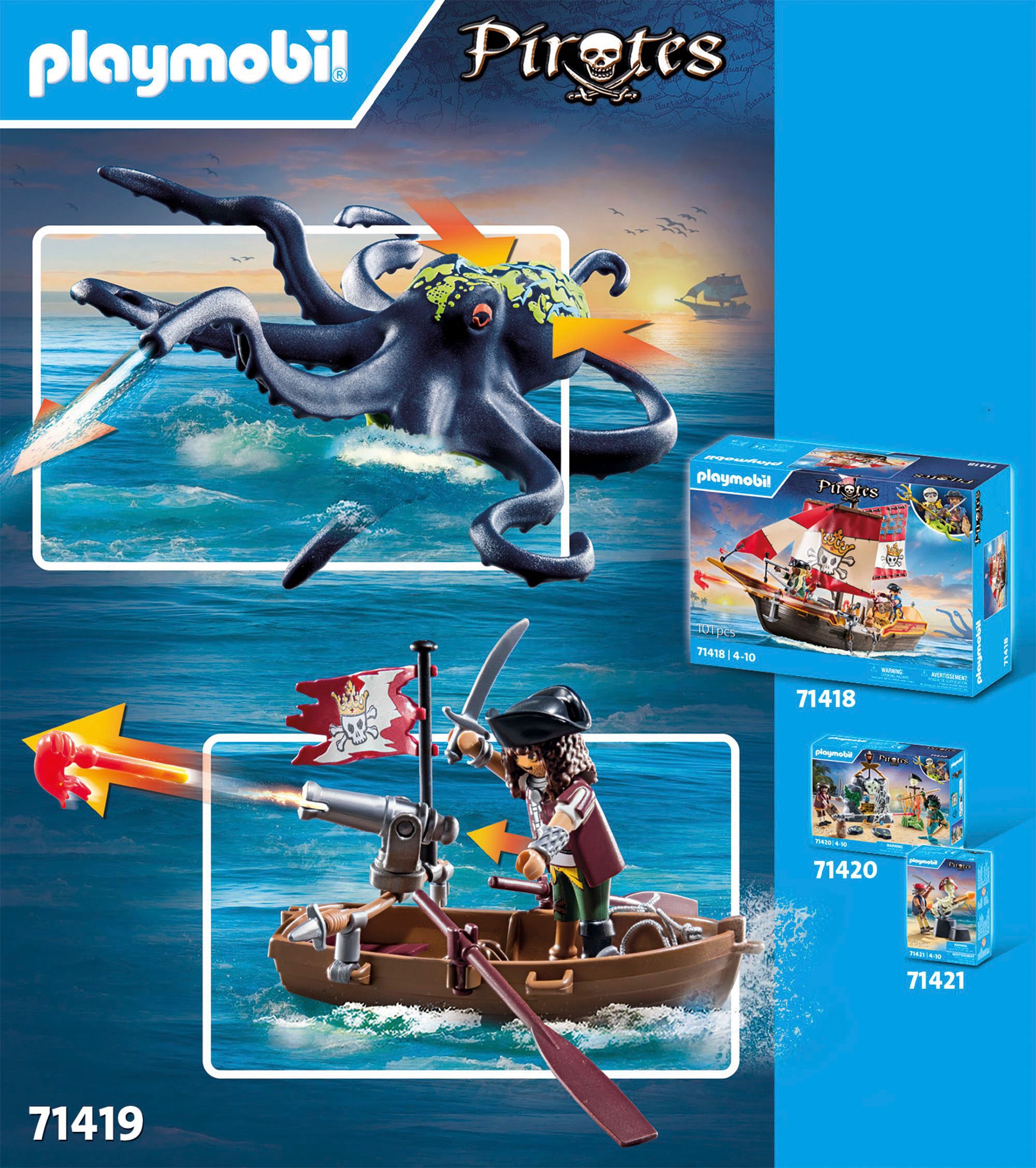 Playmobil® Konstruktions-Spielset »Kampf gegen den Riesenoktopus (71419), Pirates«, (44 St.), Made in Europe