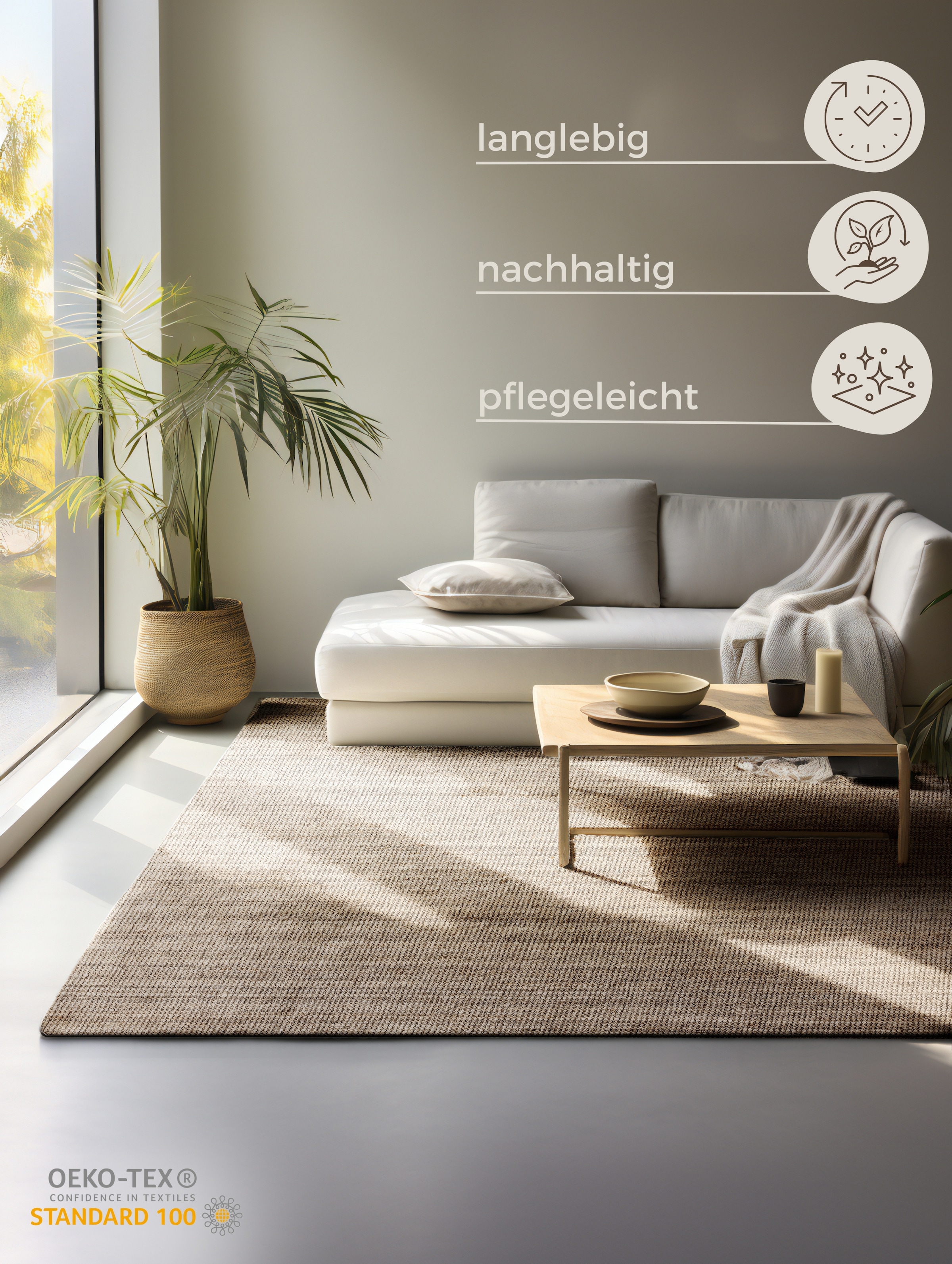 HANSE Home Teppich »Jaipur«, rechteckig, 10 mm Höhe, Jute, Natur, Wohnzimmer, Esszimmer, Schlafzimmer, Flur, Läufer, Boho