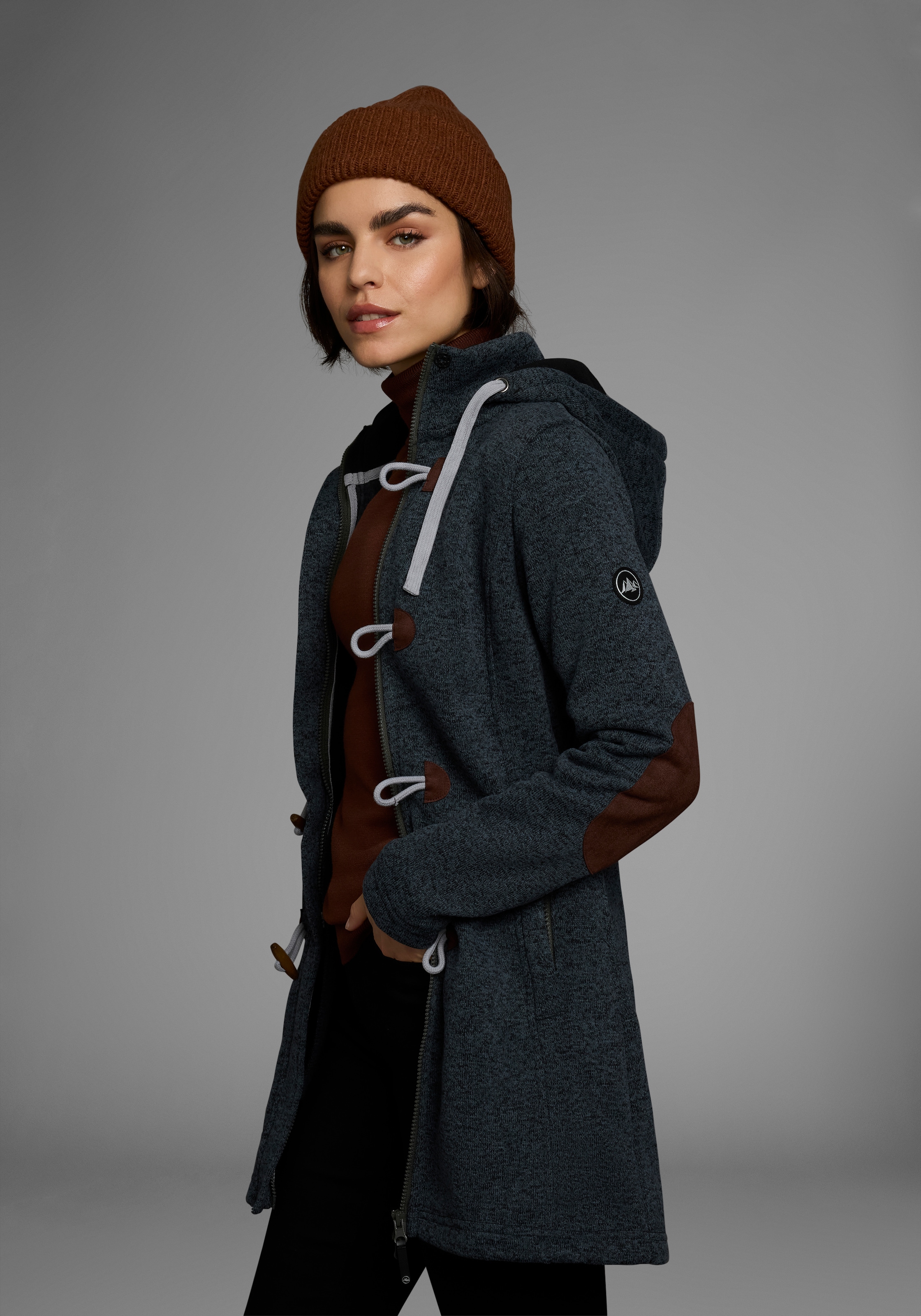Polarino Strickfleecejacke, mit Kapuze, für den Übergang, aus Strickfleece, atmungsaktiv