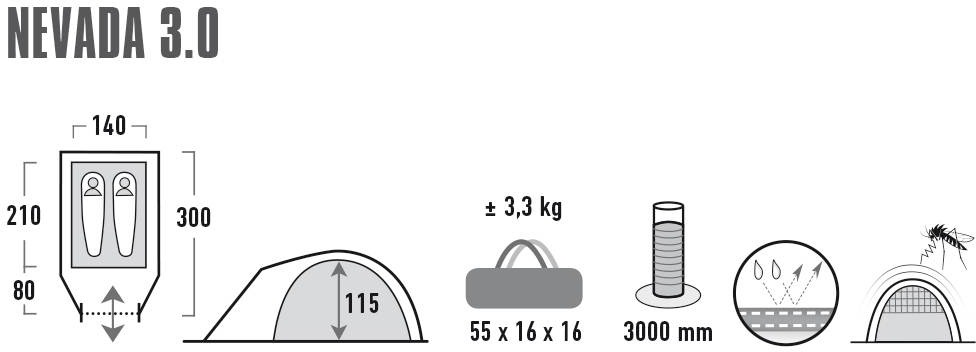 High Peak Kuppelzelt »Zelt Nevada 3.0«, 3 Personen, (mit Transporttasche)