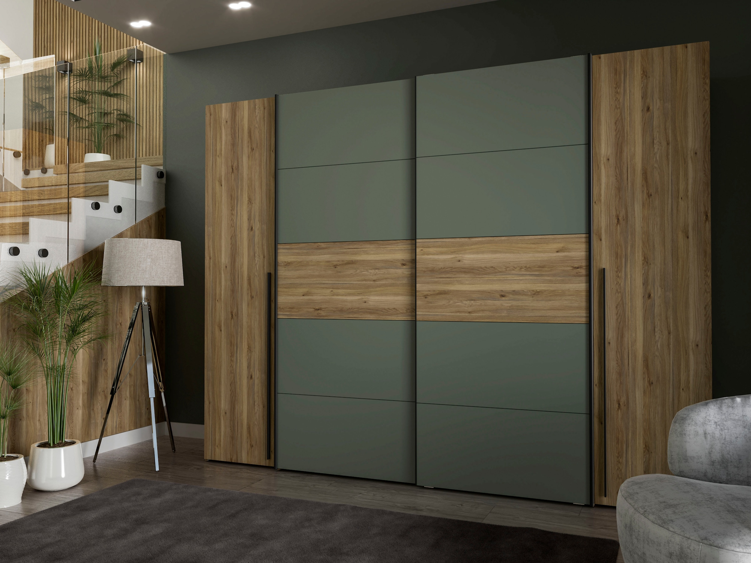 FORTE Dreh-/Schwebetürenschrank »Narago, TOPSELLER, Made in Europe, zeitloses Design«, (B/H/T ca. 270x210X61cm, Farbe Weiß auch mit Spiegeln erhältlich), viele Einlegeböden teilweise variabel einsetzbar, maximaler Stauraum