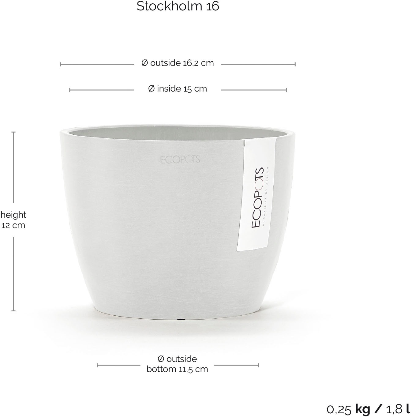 ECOPOTS Blumentopf »Stockholm Mini 16 Weiß« für innen und außen: frostsicher, bruchsicher und lichtbeständig