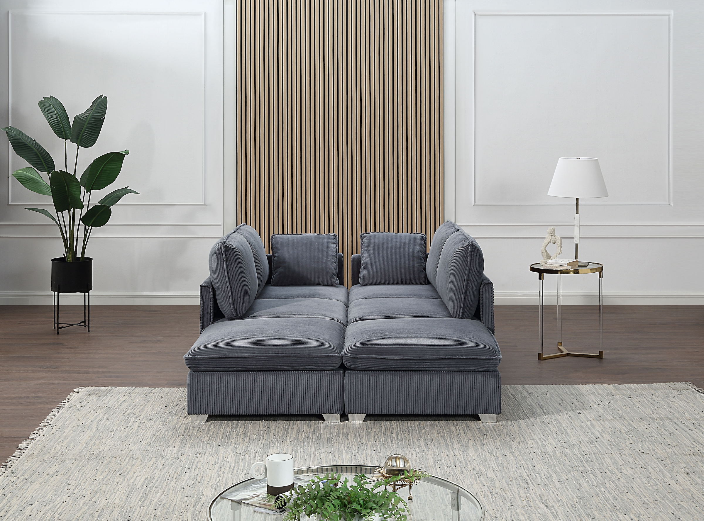 ATLANTIC home collection Wohnlandschaft, modularer 4-Sitzer mit 2 Hockern, weicher Cordbezug