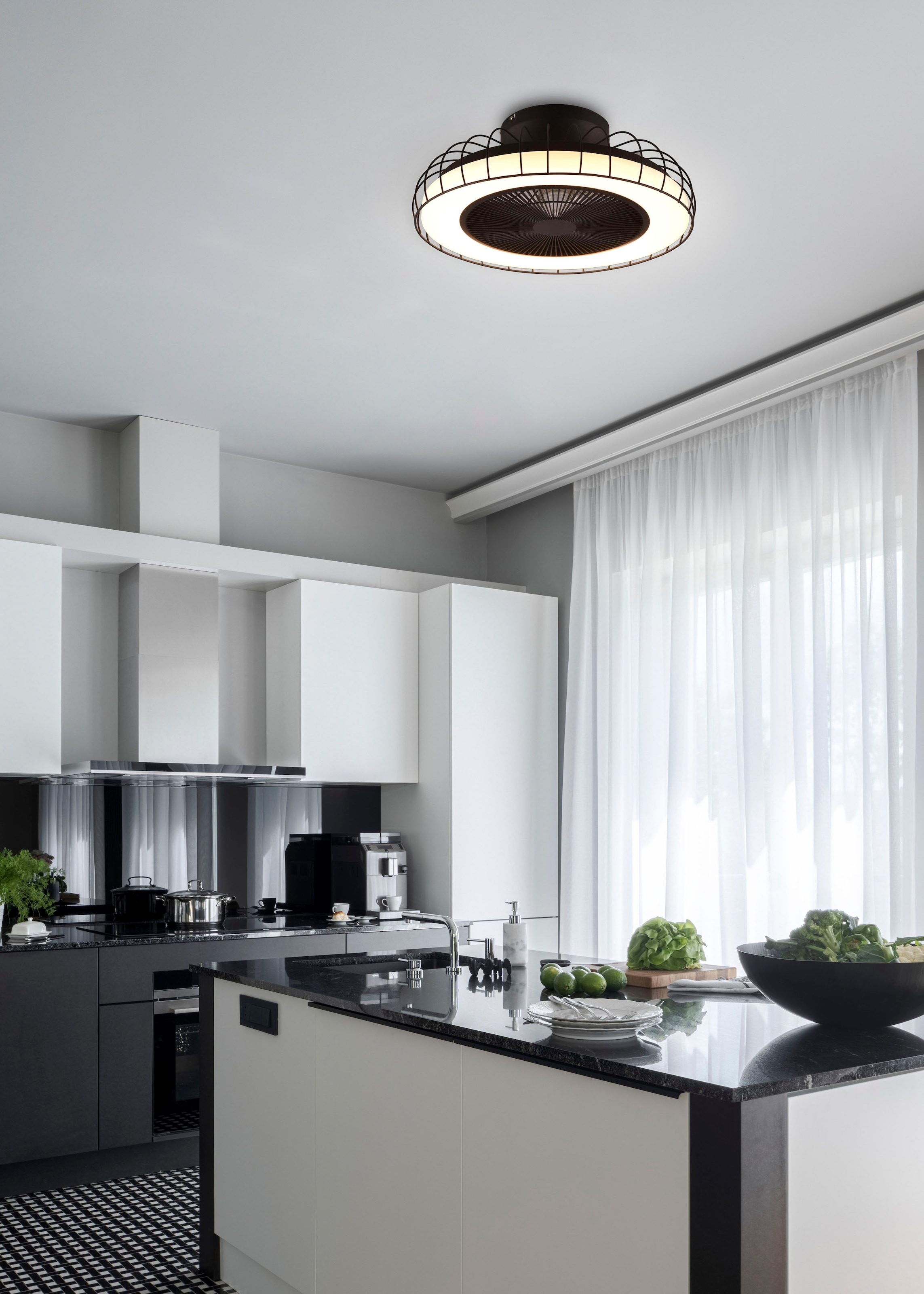 REALITY Leuchten LED Deckenleuchte »Sandfjord Deckenventilator«, 1 flammig, Leuchtmittel LED-Board | LED fest integriert, Deckenlampe, Ventilator 3 Stufen,WiZ Smart Home,Lichtfarbe einstellbar