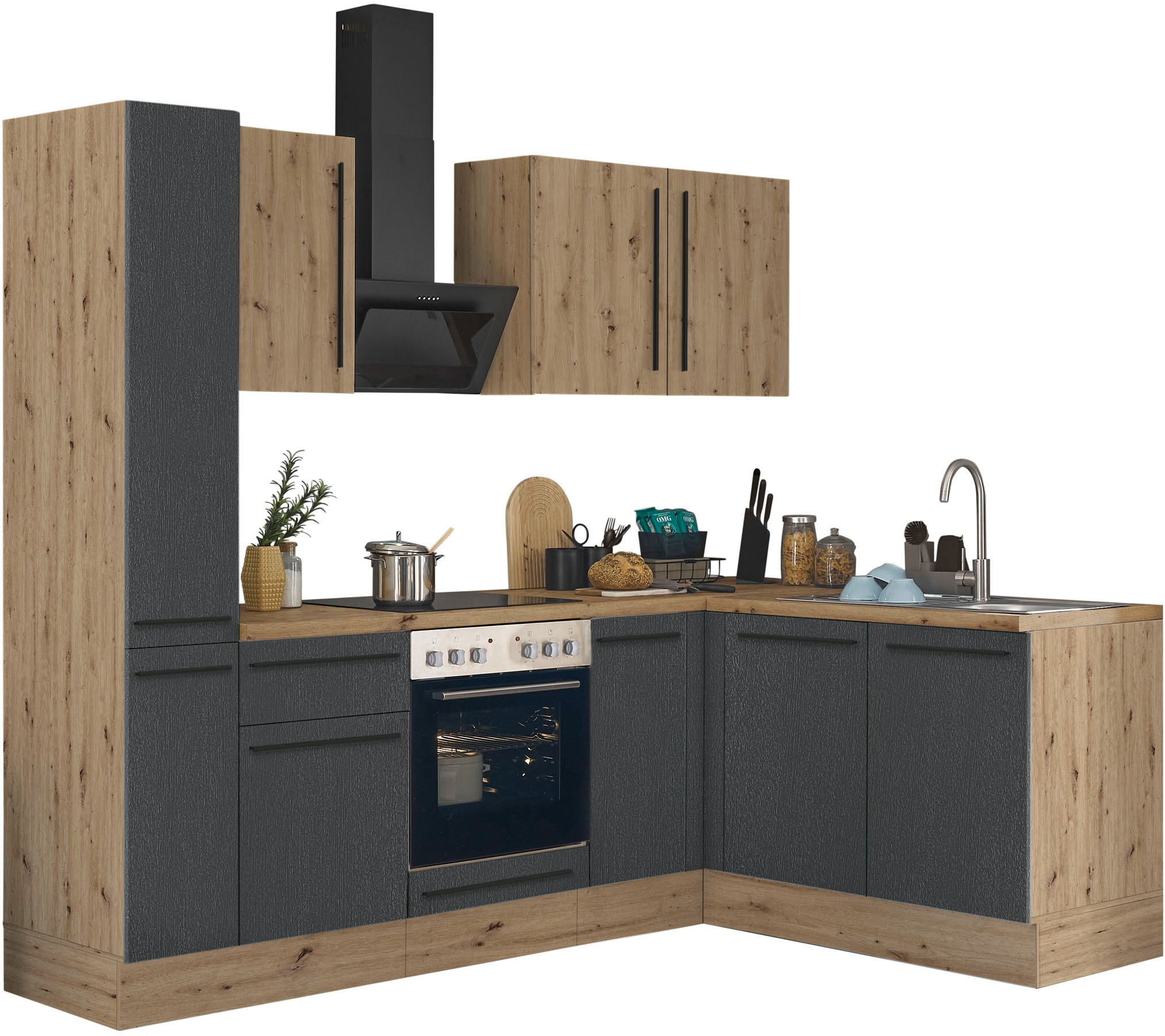 KOCHSTATION Winkelküche »Florida, Stellbreite 240x165 cm« wahlweise mit E-Geräten, mit Softclose für Türen und Schubkästen