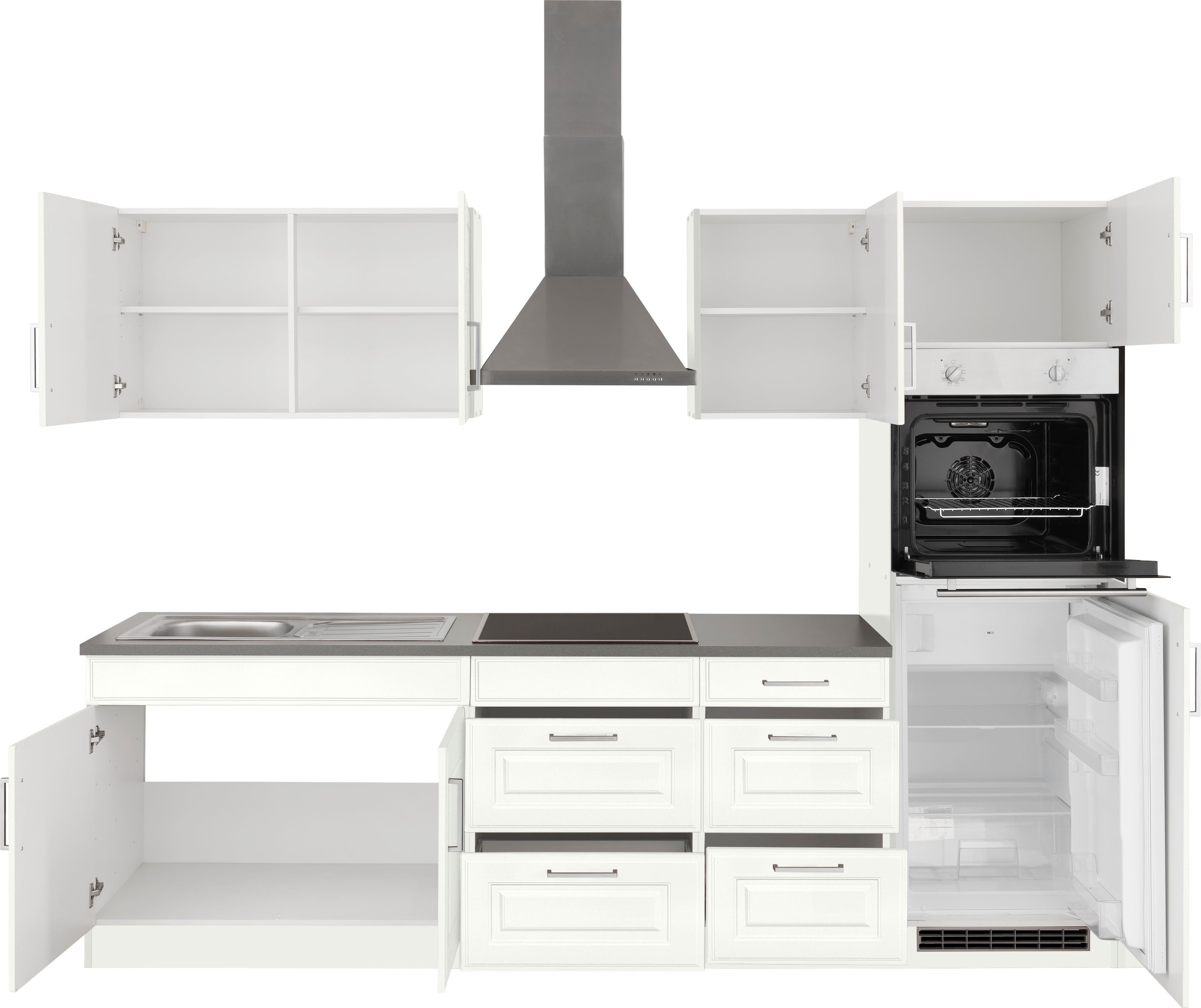 KOCHSTATION Küchenzeile »KS-Stockholm«, Breite 270 cm, mit hochwertigen MDF Fronten im Landhaus-Stil