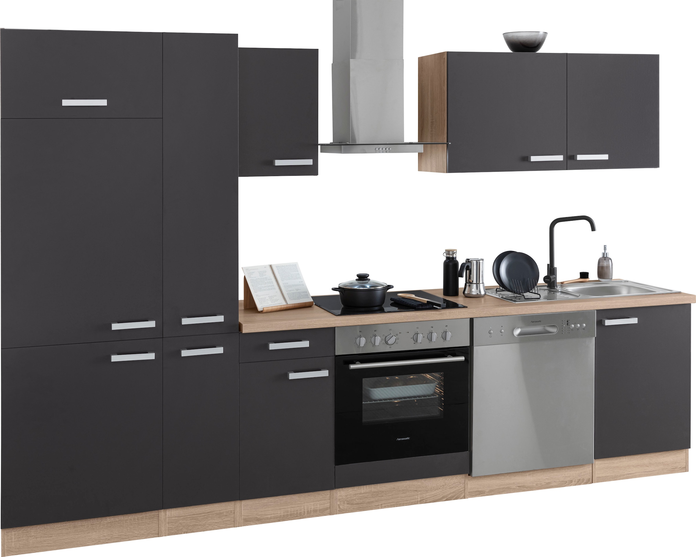 OPTIFIT Küchenzeile »Leer Breite 300 cm«, mit Hanseatic E-Geräten, inkl. Kühlschrank