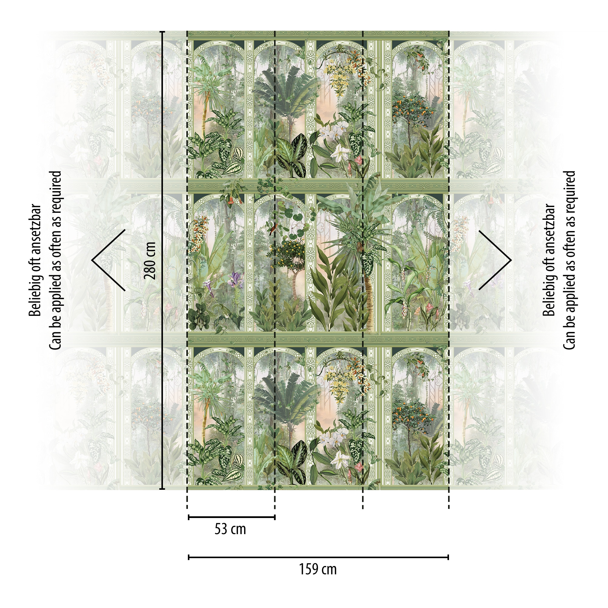 living walls Fototapete »Dschungeltapete Floral«, matt-gemustert-neutral, Fototapete Antik Klassich Pflanzen Tapeten Wohnzimmer Schlafzimmer