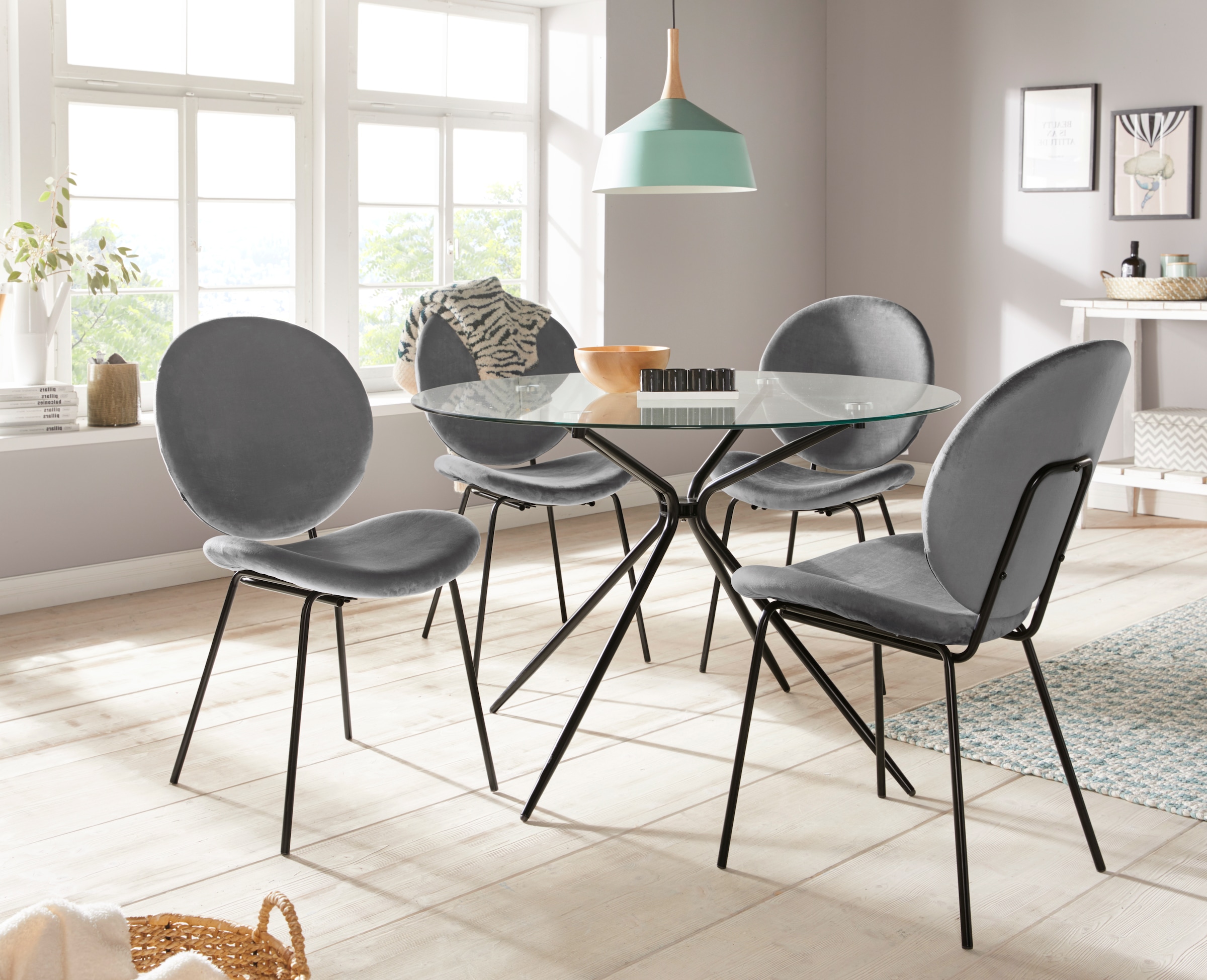 INOSIGN Glastisch »Silvi, TOPSELLER!«, (Esstisch, Glastisch), rund, Ø 110 cm, schwarzes Metallgestell