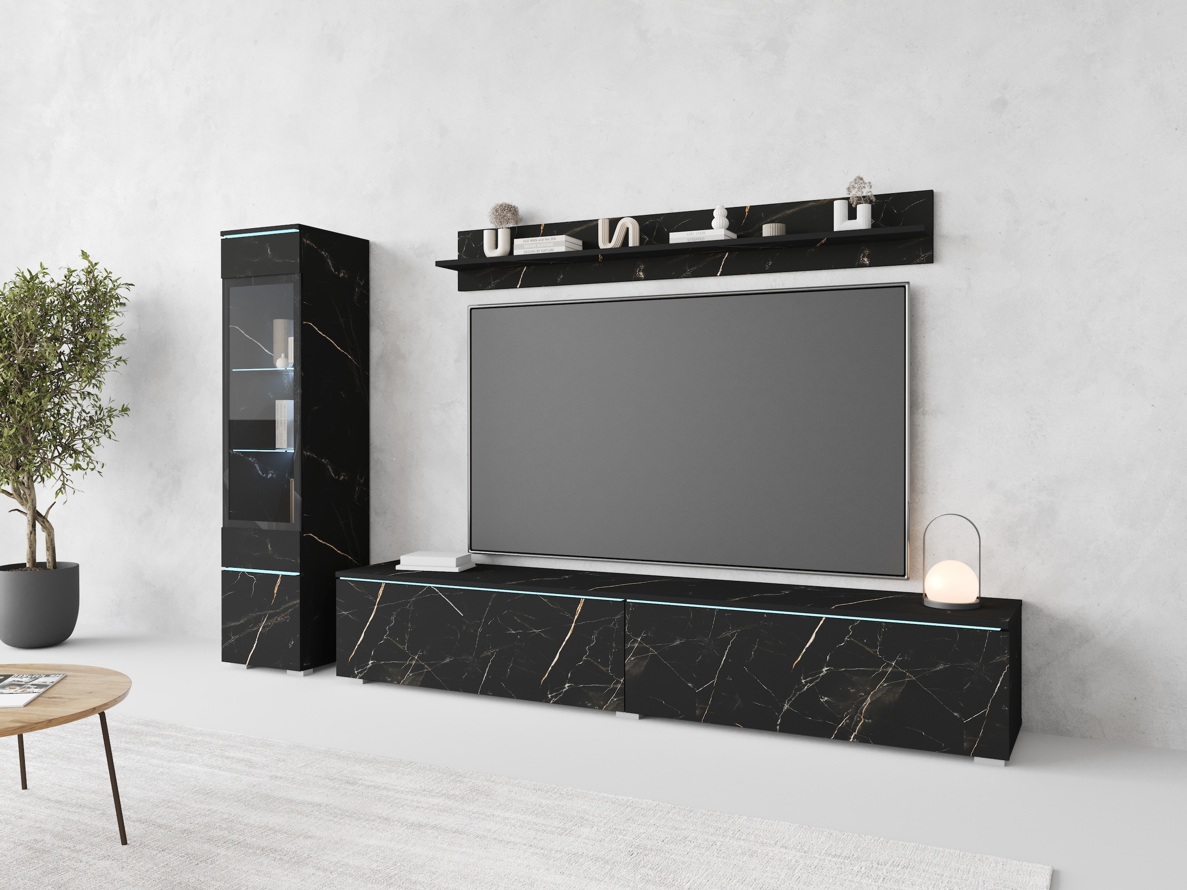INOSIGN Wohnwand »VERA I«, (Komplett-Set, 3 St.), Mediawand 230 cm, Vitrine mit Verglasung, stehend und hängend