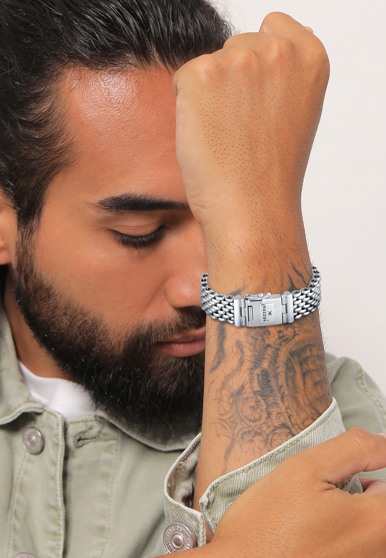 Kuzzoi online »Herren Massiv 925 bestellen Armband Breit Kastenverschluss Silber«